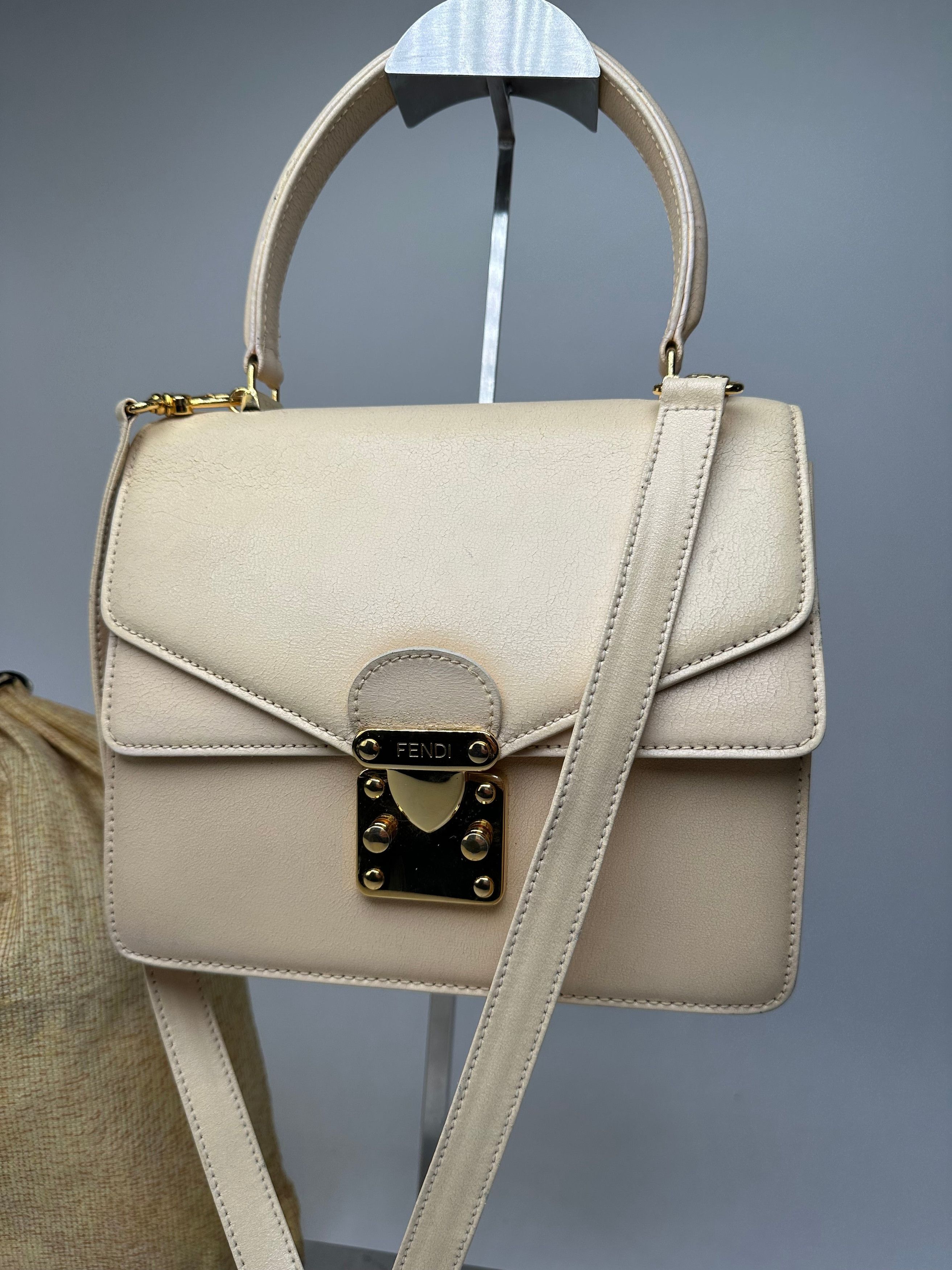 Fendi Vintage Top Handle Flap Bag Cream Ivory Calfskin Leather Size ONE SIZE - 9 Thumbnail
