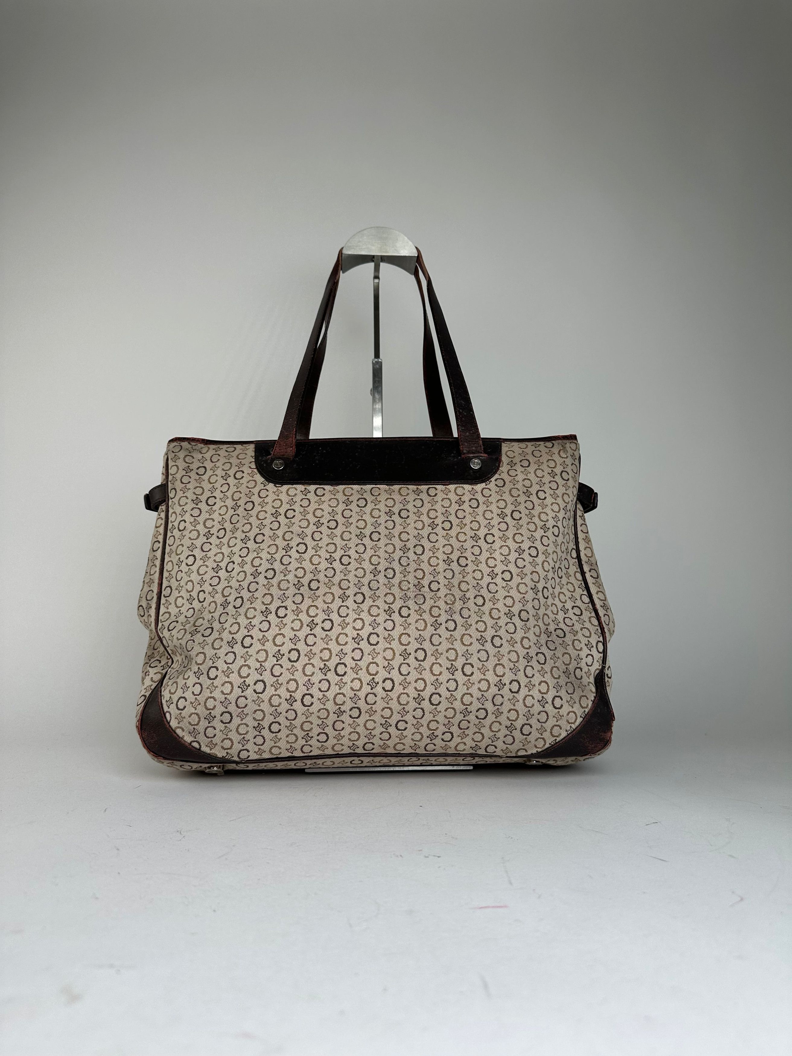 Celine Vintage Macadam C Monogram Coated Canvas Tote Beige Burgundy Size ONE SIZE - 11 Thumbnail