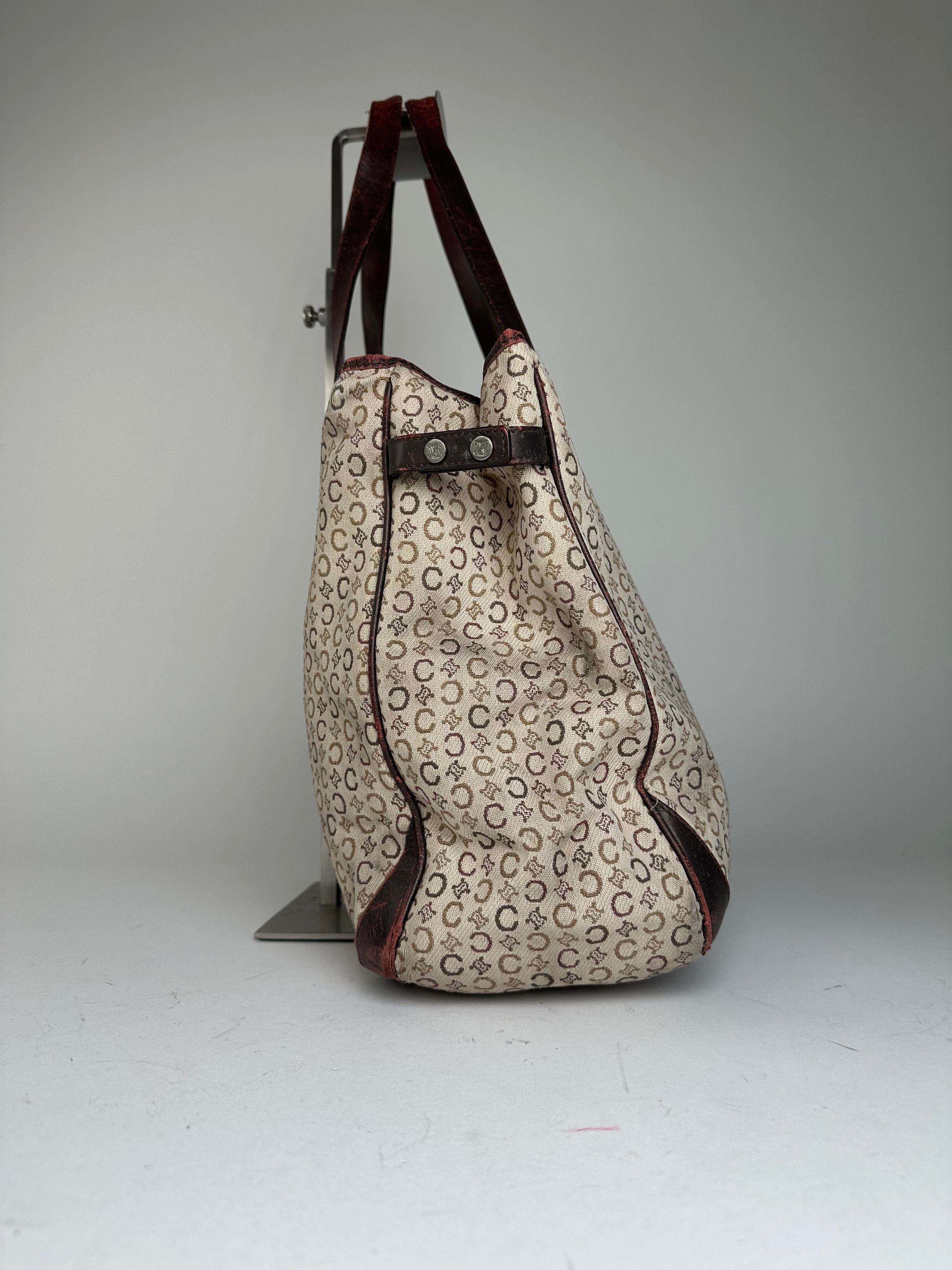 Celine Vintage Macadam C Monogram Coated Canvas Tote Beige Burgundy Size ONE SIZE - 6 Thumbnail