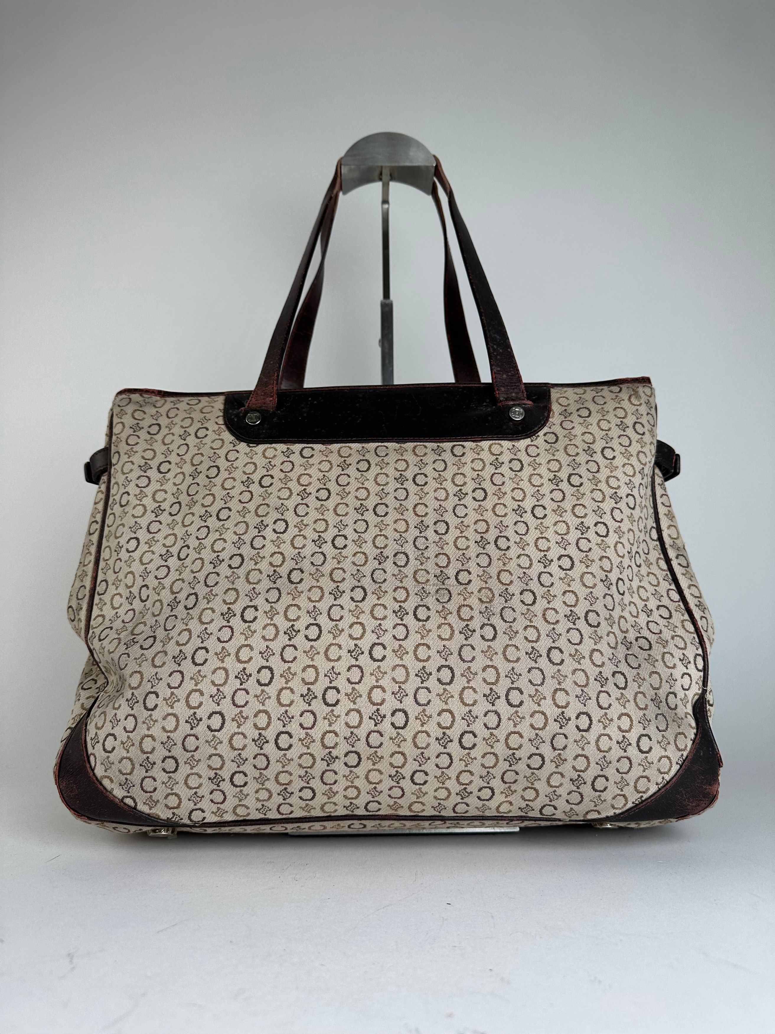 Celine Vintage Macadam C Monogram Coated Canvas Tote Beige Burgundy Size ONE SIZE - 2 Thumbnail