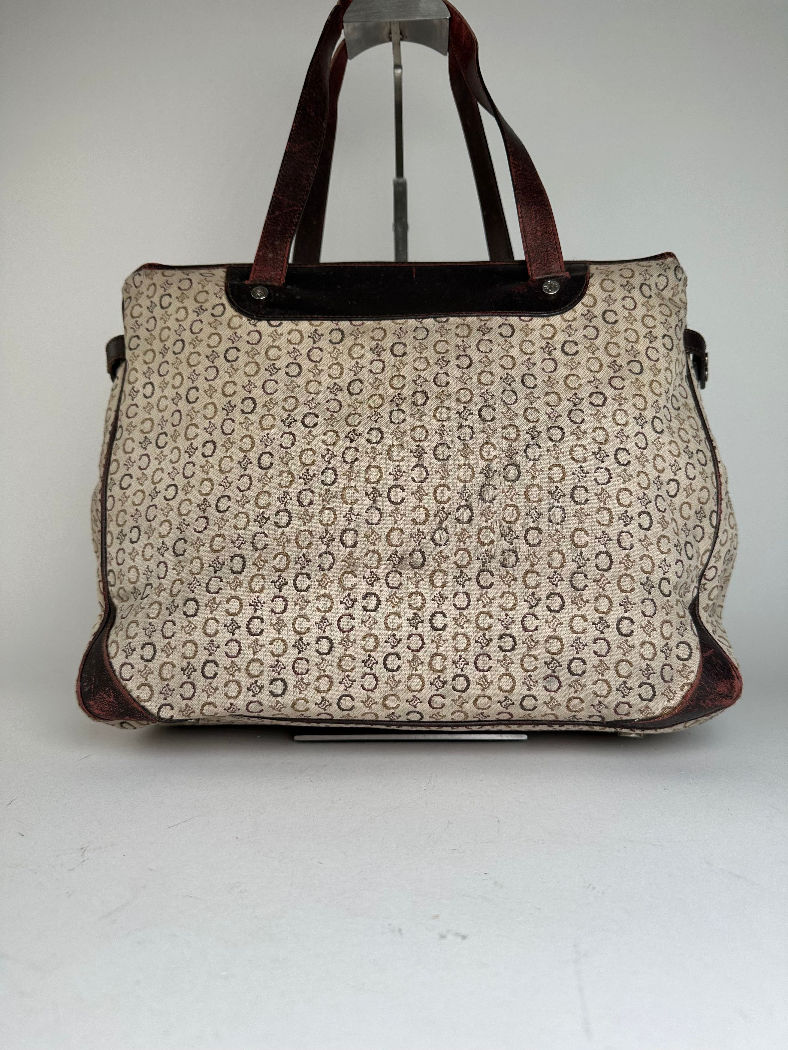 Celine Vintage Macadam C Monogram Coated Canvas Tote Beige Burgundy Size ONE SIZE - 10 Thumbnail