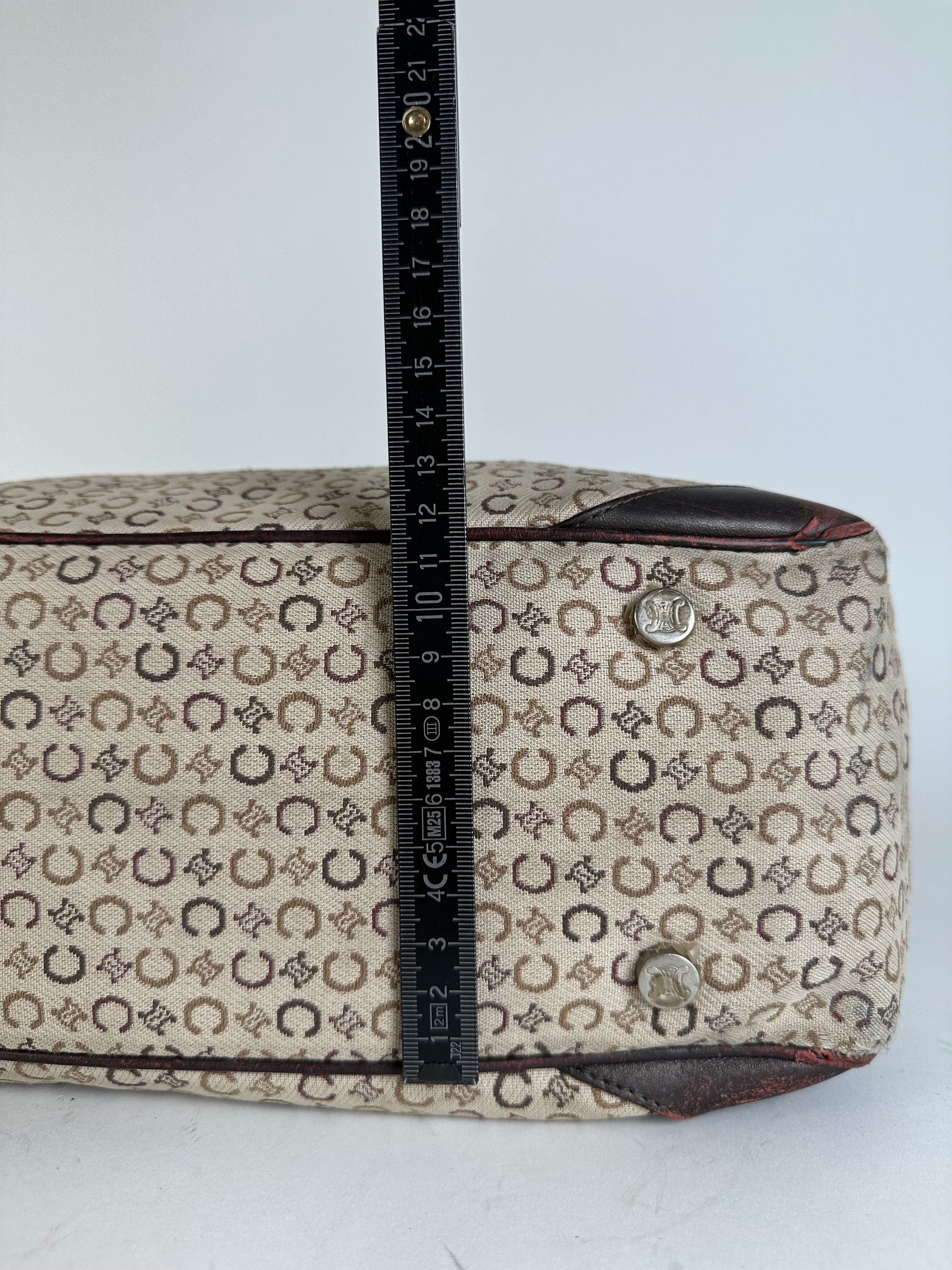 Celine Vintage Macadam C Monogram Coated Canvas Tote Beige Burgundy Size ONE SIZE - 14 Thumbnail