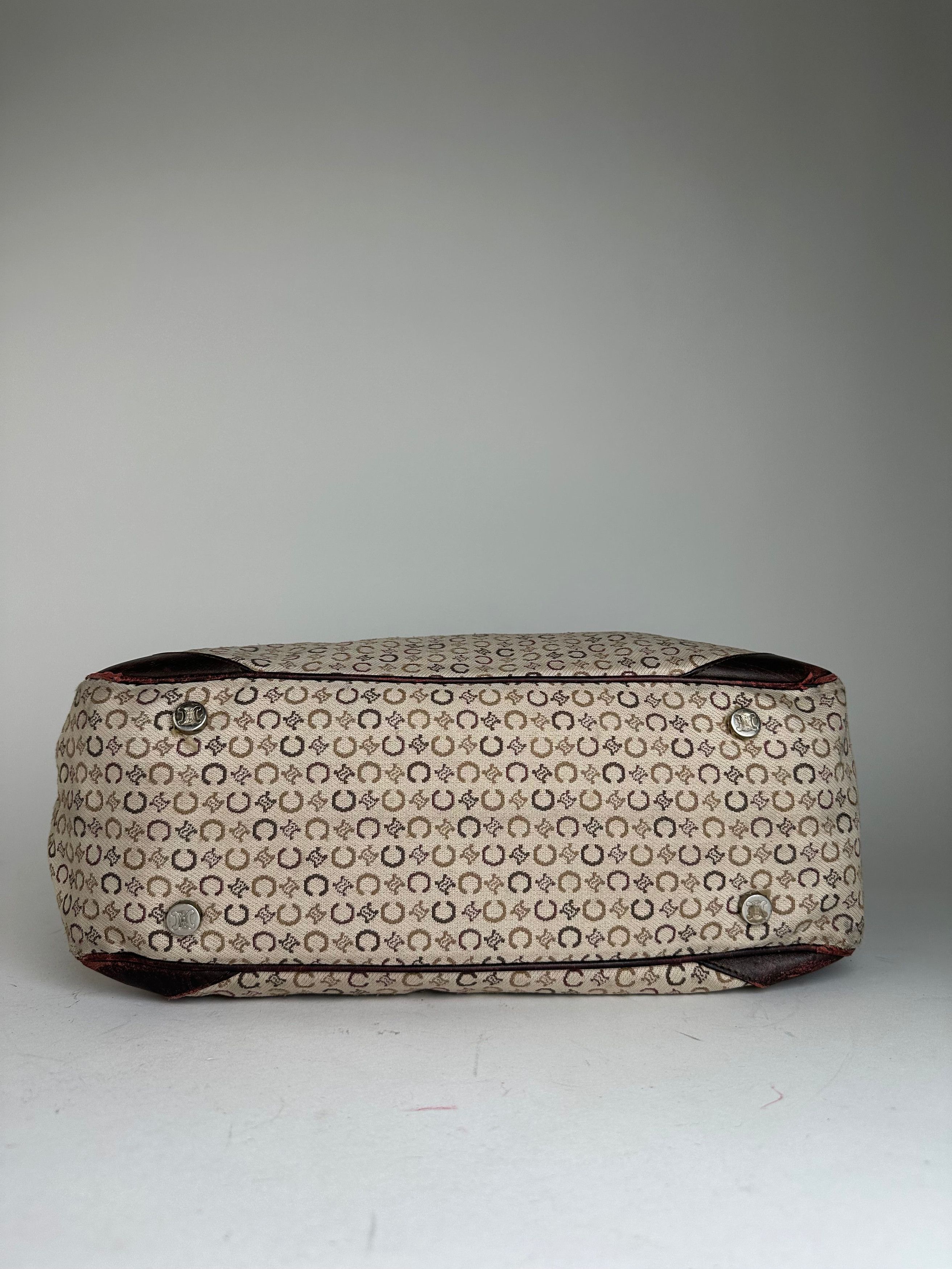 Celine Vintage Macadam C Monogram Coated Canvas Tote Beige Burgundy Size ONE SIZE - 8 Thumbnail