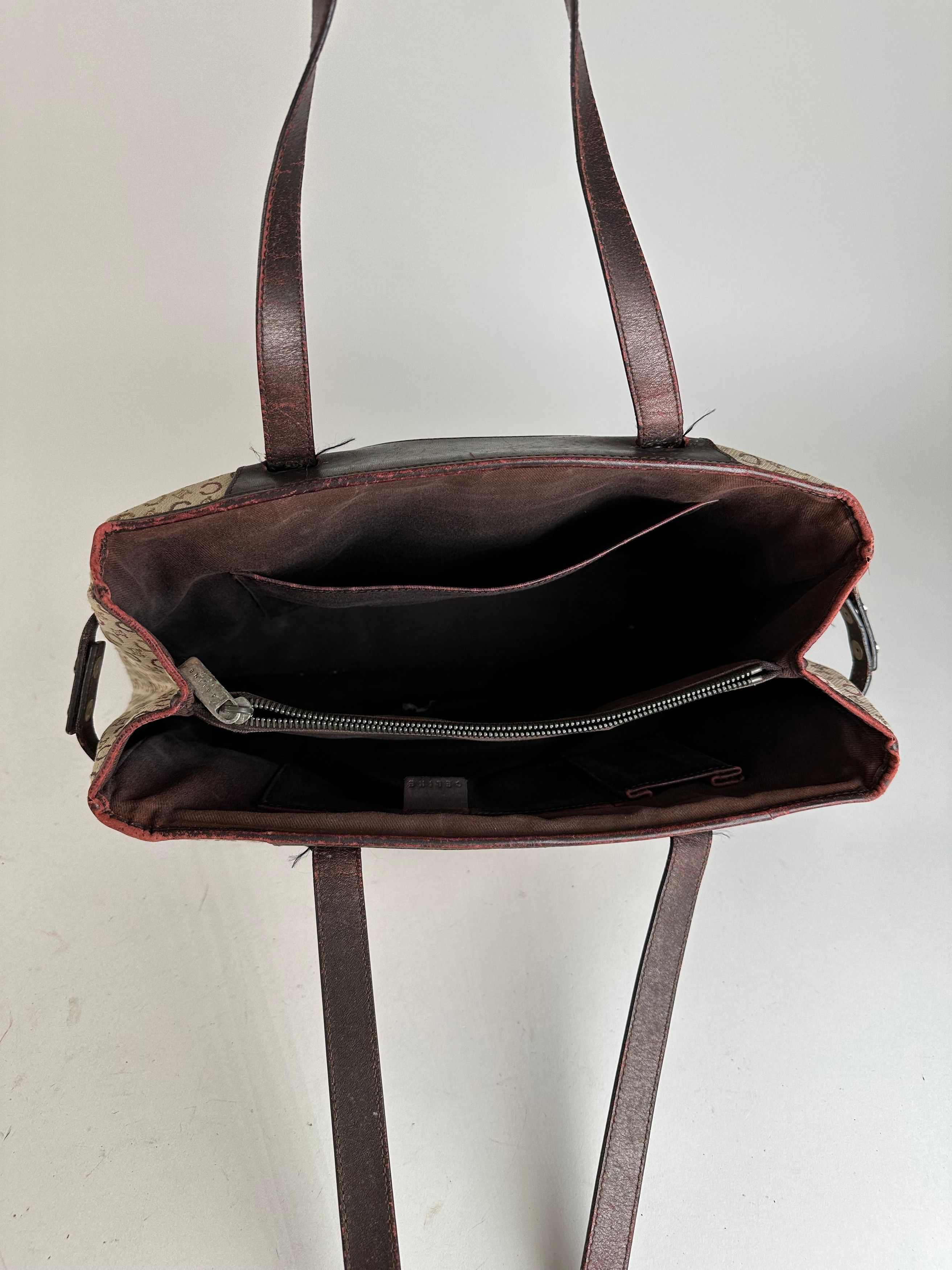 Celine Vintage Macadam C Monogram Coated Canvas Tote Beige Burgundy Size ONE SIZE - 3 Thumbnail