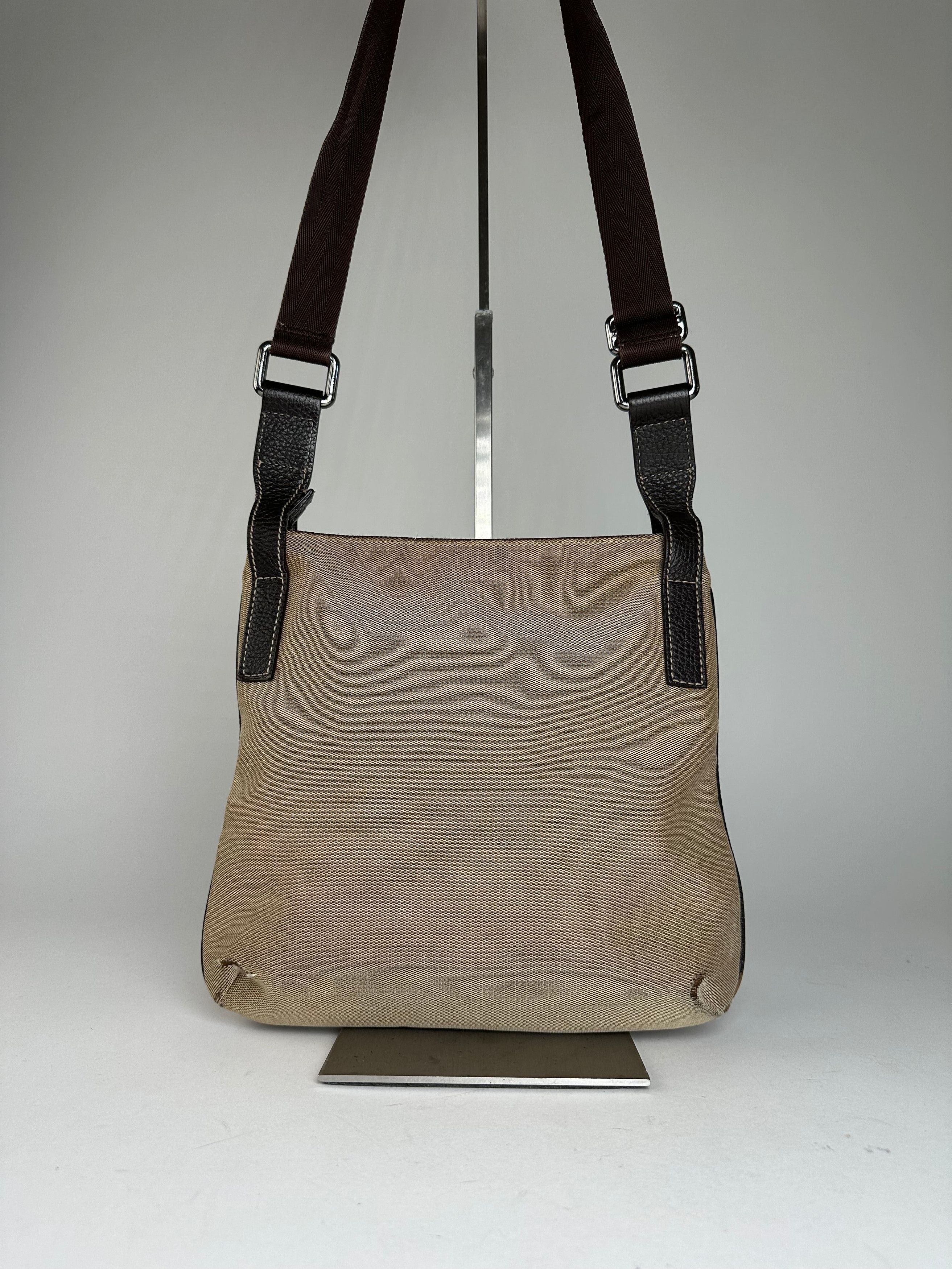 Gucci Vintage Cotton Shoulder Bag Beige Brown Size ONE SIZE - 2 Thumbnail