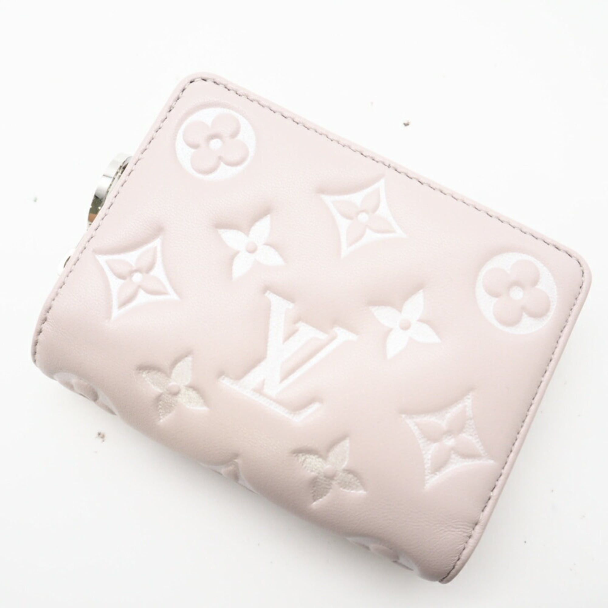 Louis Vuitton Louis Vuitton Lamb Leather Portefeuille Lou Bloom M14154 Bifold Wallet in Pinkish Gray Calf for Women Size ONE SIZE - 3 Thumbnail
