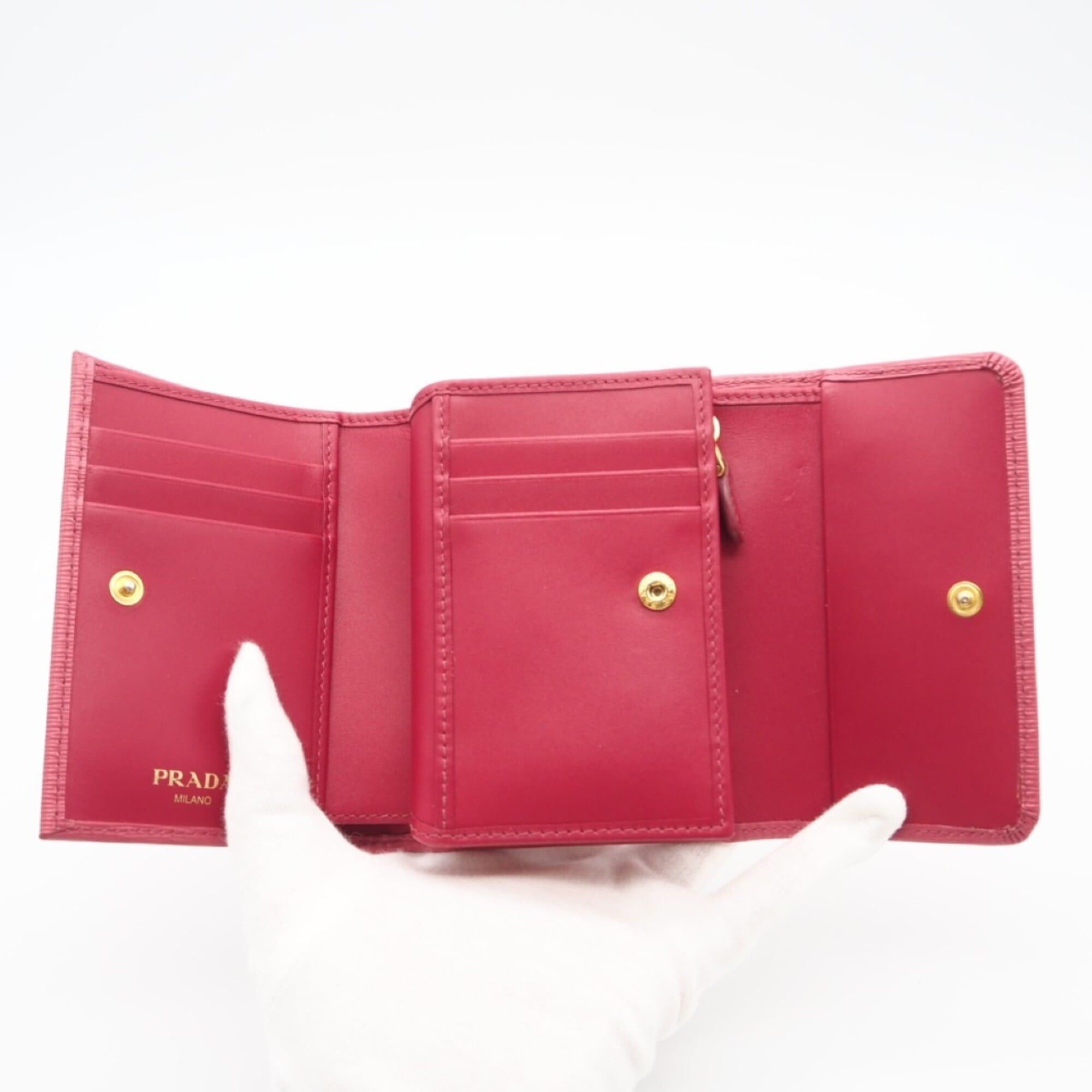 Prada PRADA Vitello Move Compact Wallet 1MH025 Tri-fold Pink Leather Women's Size ONE SIZE - 11 Thumbnail
