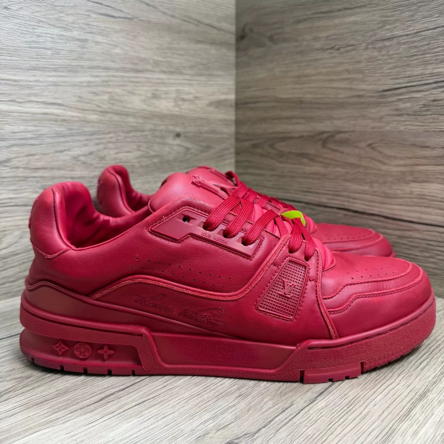 Louis Vuitton Louis Vuitton Red Distressed Trainer Sneakers US 7.5 Size US 7.5 / EU 40-41 - 4 Thumbnail