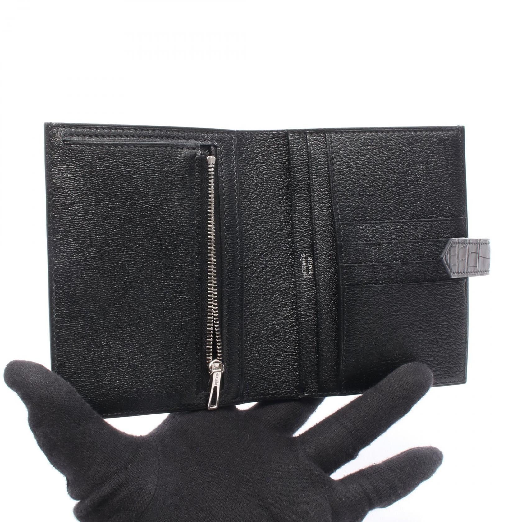 Hermes Hermes Hermes Bearn Compact Alligator Matte Wallet Leather Short Wallet Z DUTY FREE for USA Size ONE SIZE - 3 Thumbnail