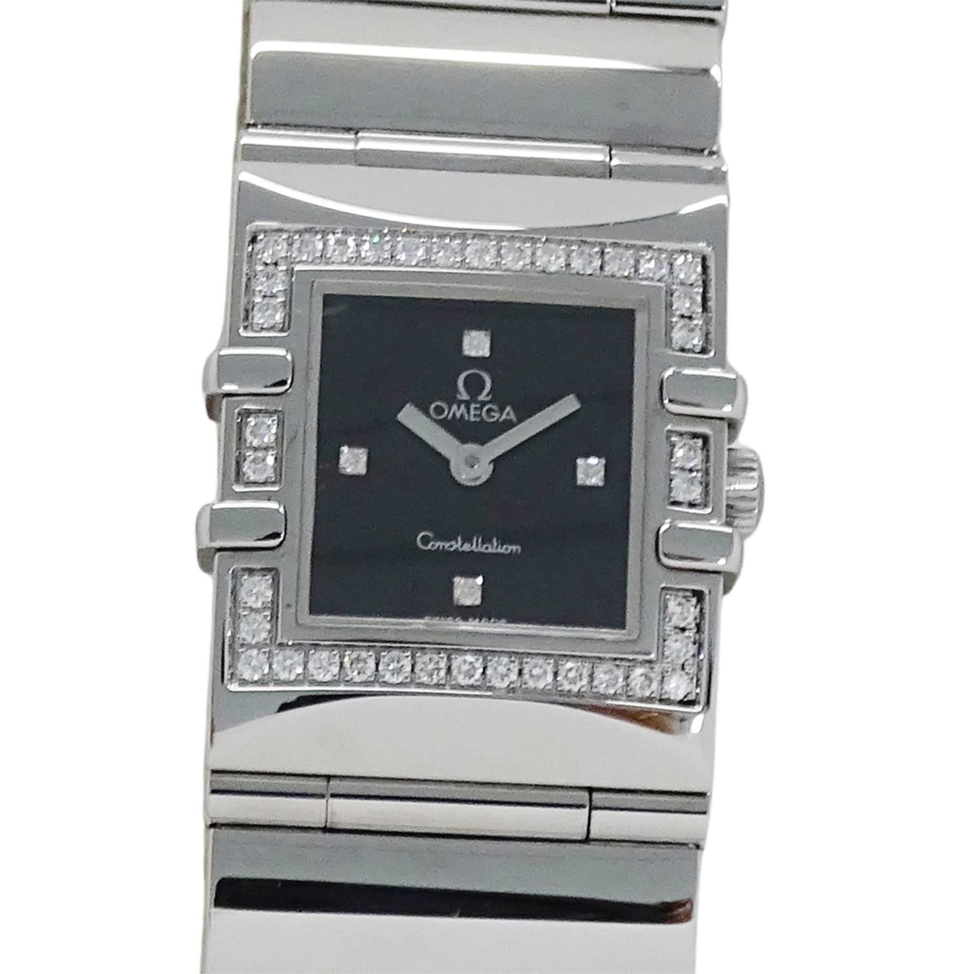 Omega Omega Constellation Carre Quadra 1528.46 Women's Watch, Brand Name, Diamond, Quartz Movement, Stainless Steel (SS), Silver, Black, Square Frame Size ONE SIZE - 2 Thumbnail
