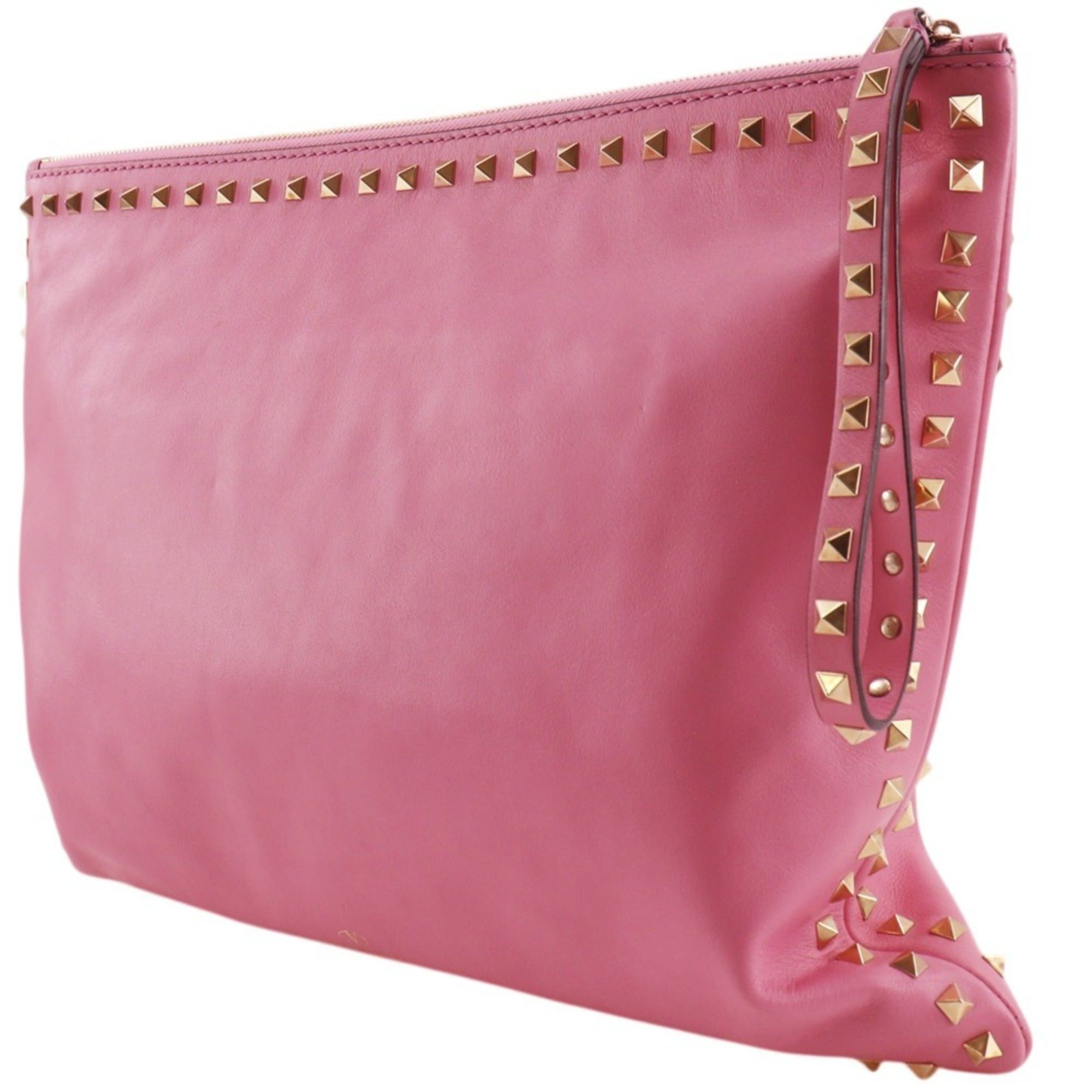 Valentino Valentino Rockstuds Clutch Bag, Leather, Pink, Women's Size ONE SIZE - 2 Thumbnail
