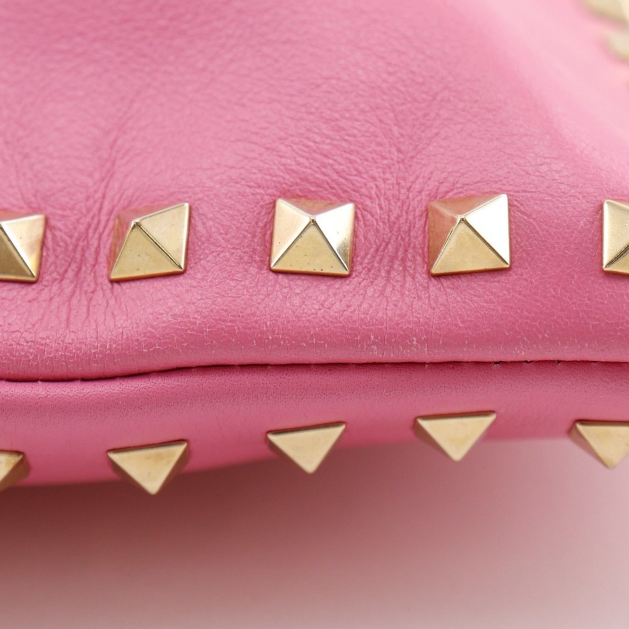 Valentino Valentino Rockstuds Clutch Bag, Leather, Pink, Women's Size ONE SIZE - 12 Thumbnail