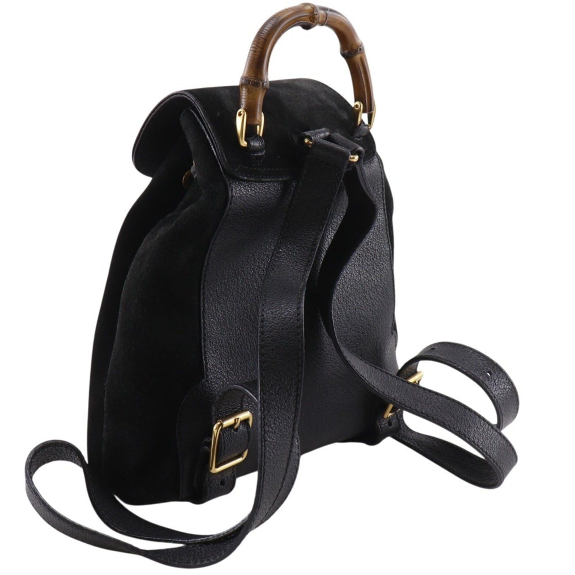 Gucci Gucci Bamboo Backpack/Daypack, Old Suede, Black, 2-way, Flap, Women's Size ONE SIZE - 3 Thumbnail