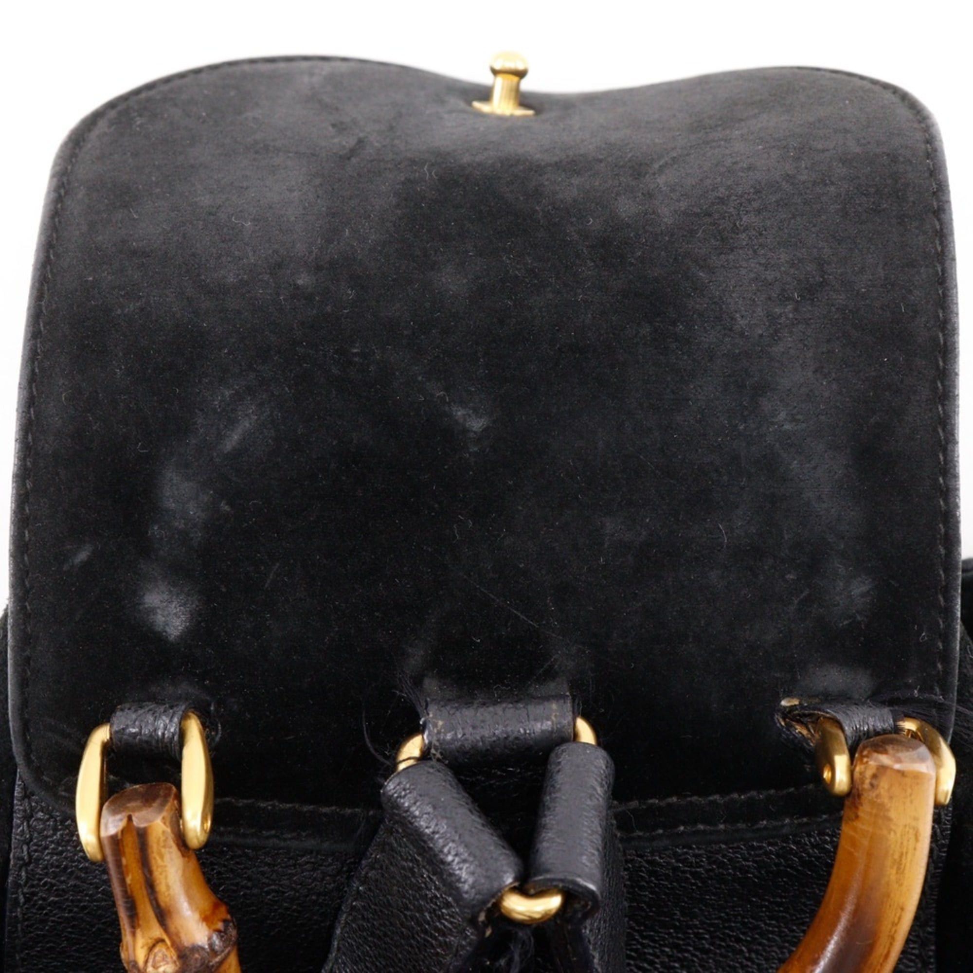 Gucci Gucci Bamboo Backpack/Daypack, Old Suede, Black, 2-way, Flap, Women's Size ONE SIZE - 8 Thumbnail