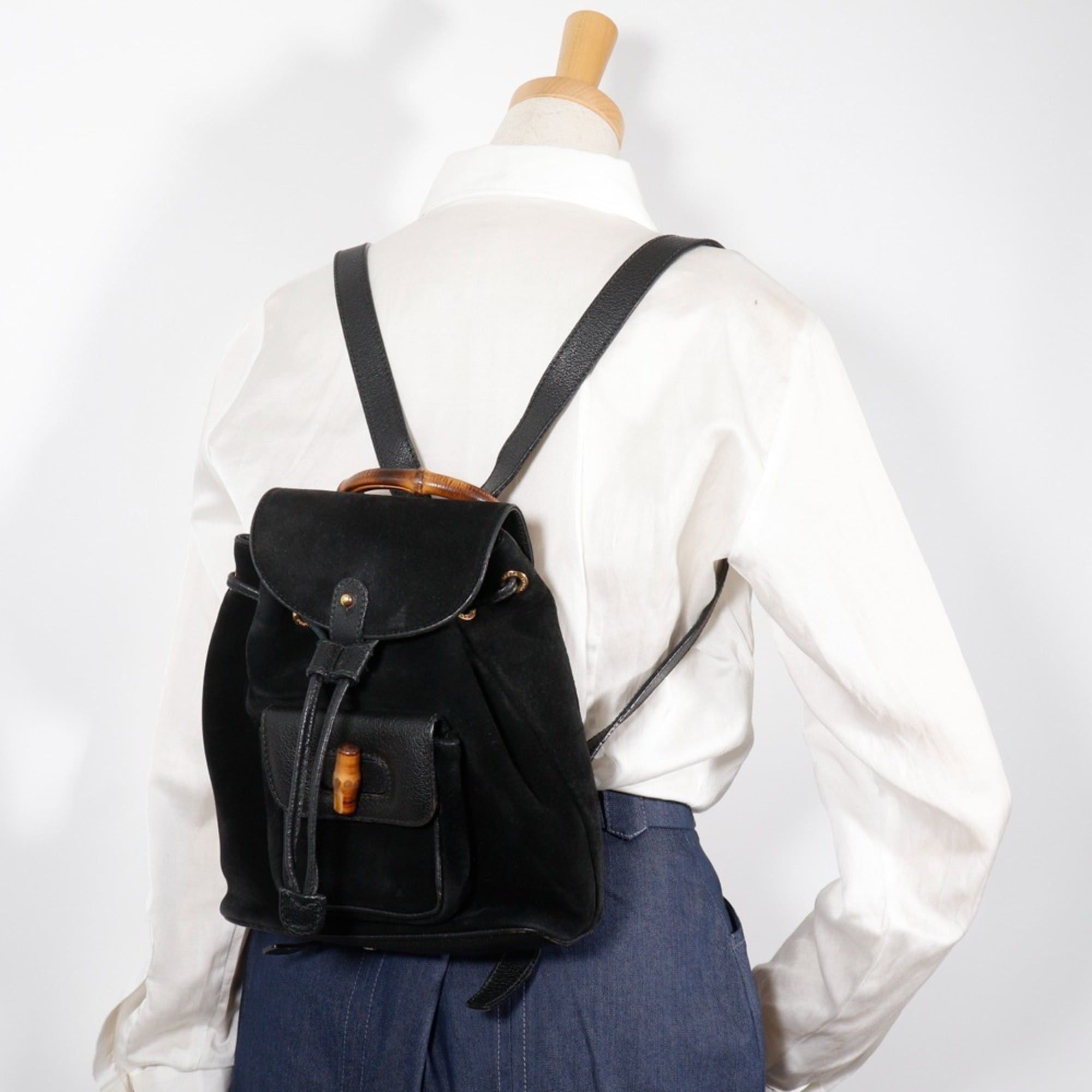 Gucci Gucci Bamboo Backpack/Daypack, Old Suede, Black, 2-way, Flap, Women's Size ONE SIZE - 18 Thumbnail
