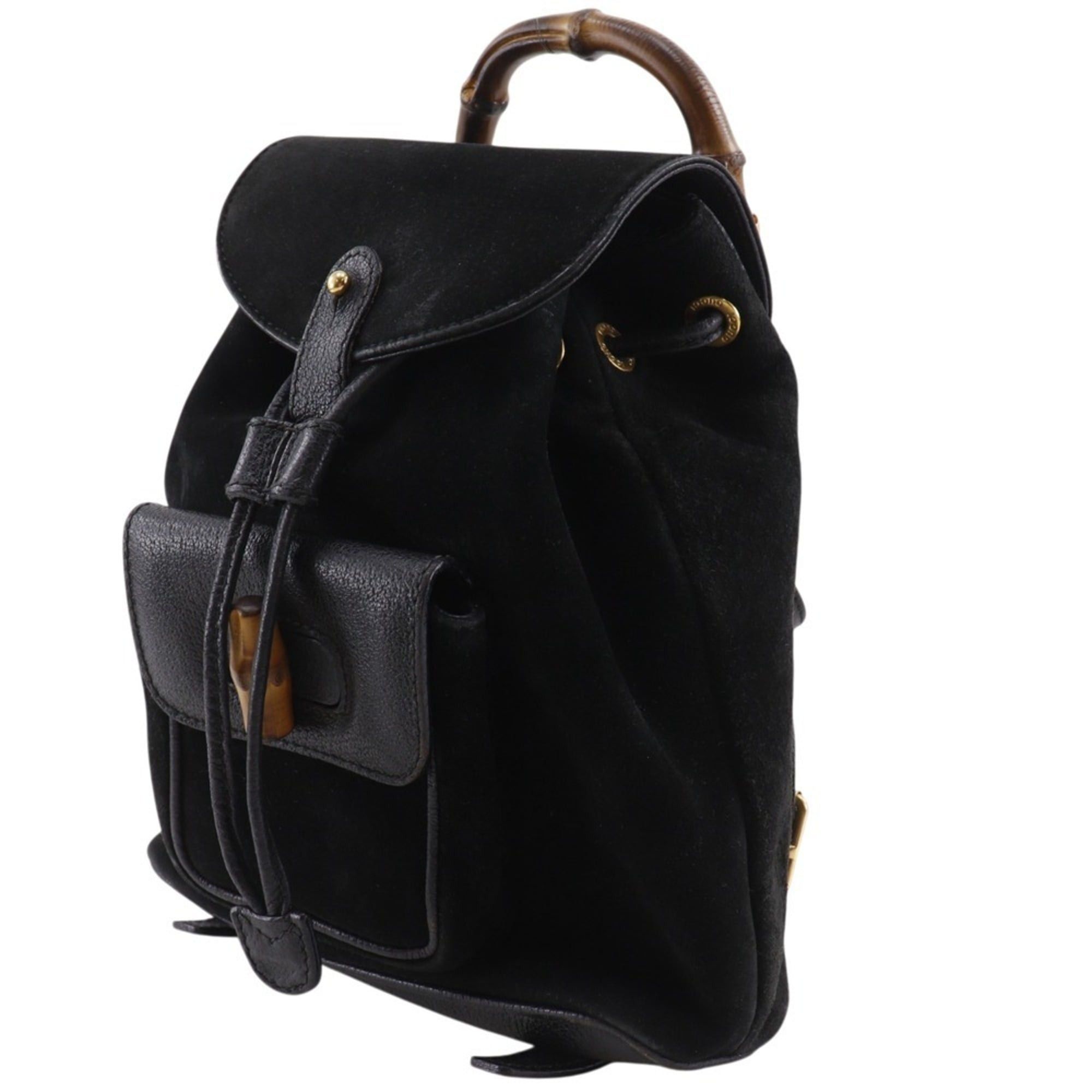 Gucci Gucci Bamboo Backpack/Daypack, Old Suede, Black, 2-way, Flap, Women's Size ONE SIZE - 2 Thumbnail