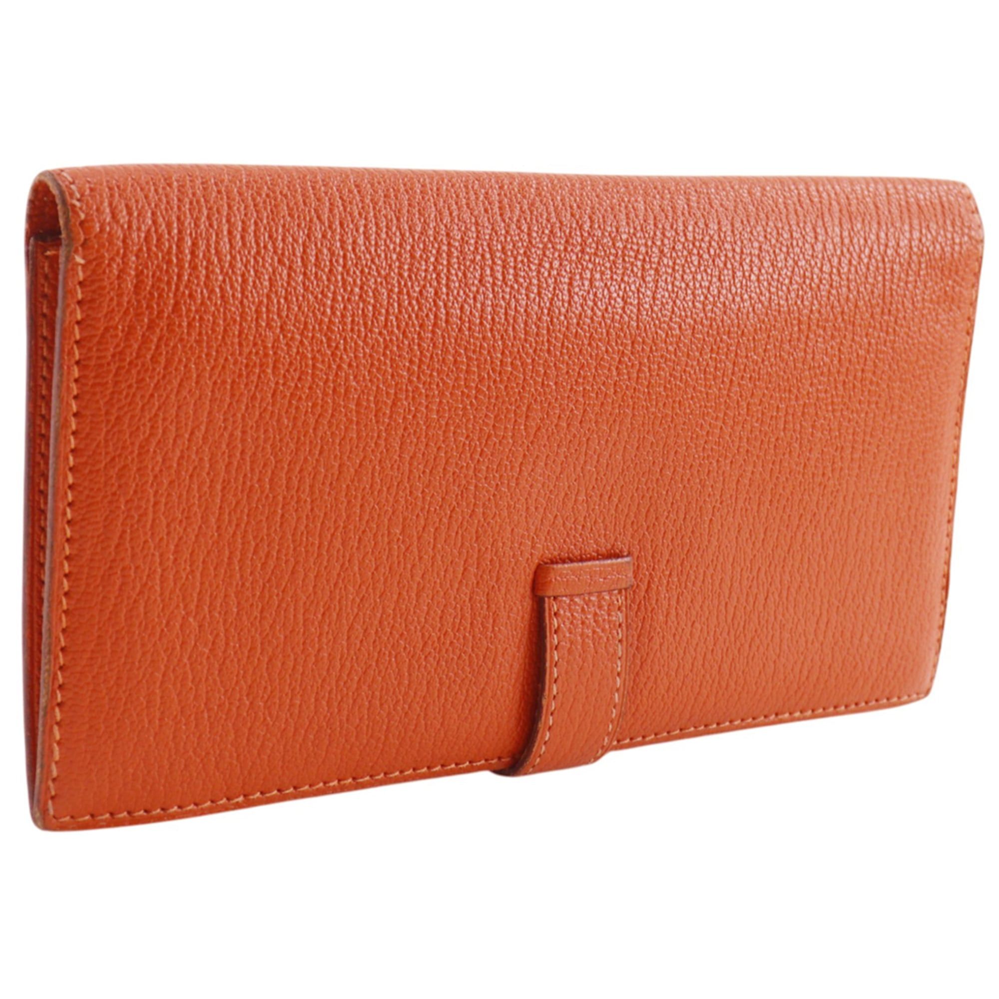 Hermes Hermes Bearn Classic Long Wallet, Chevre Leather, 2003 Model, Orange/Silver Hardware, □G (Unisex) Size ONE SIZE - 3 Thumbnail