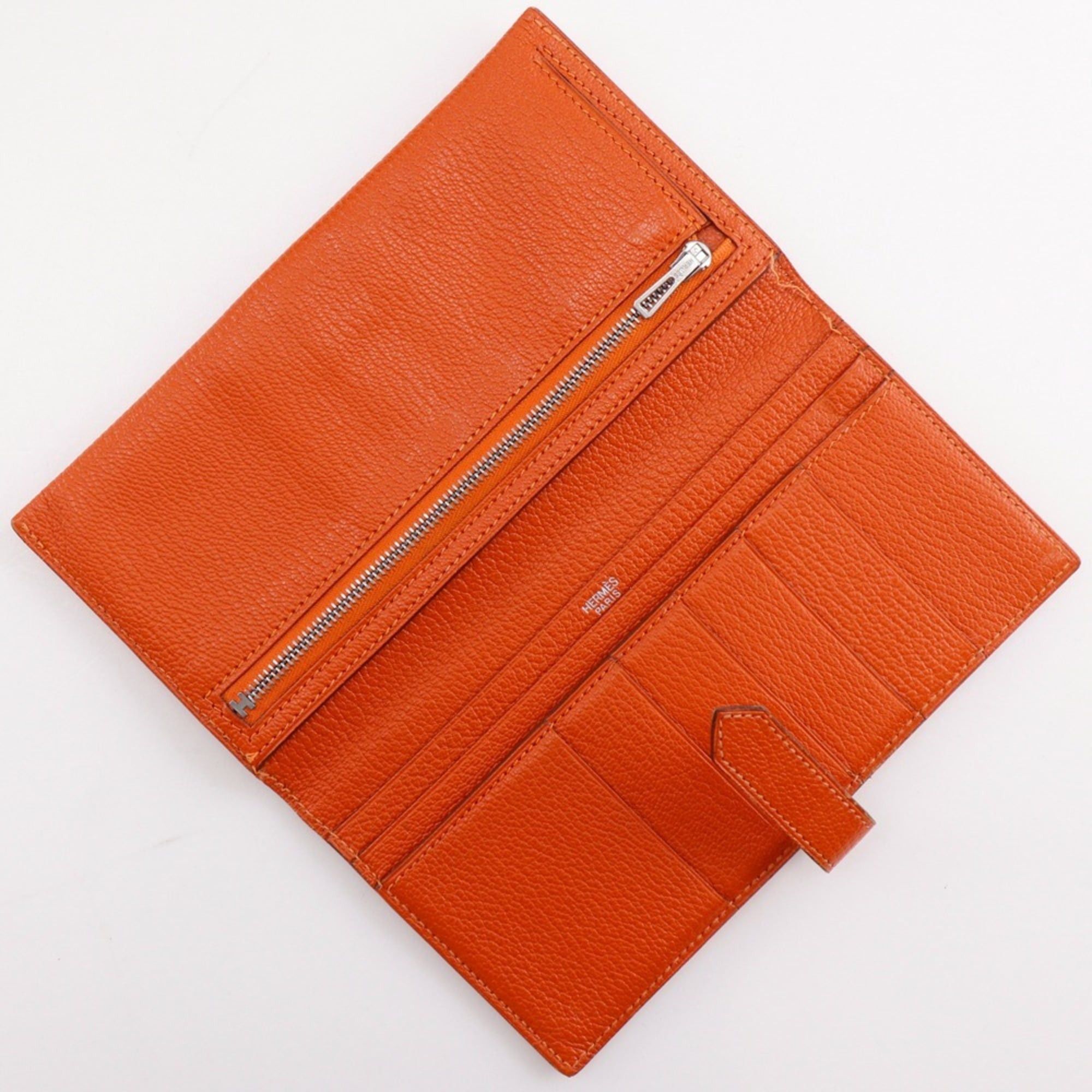 Hermes Hermes Bearn Classic Long Wallet, Chevre Leather, 2003 Model, Orange/Silver Hardware, □G (Unisex) Size ONE SIZE - 5 Thumbnail