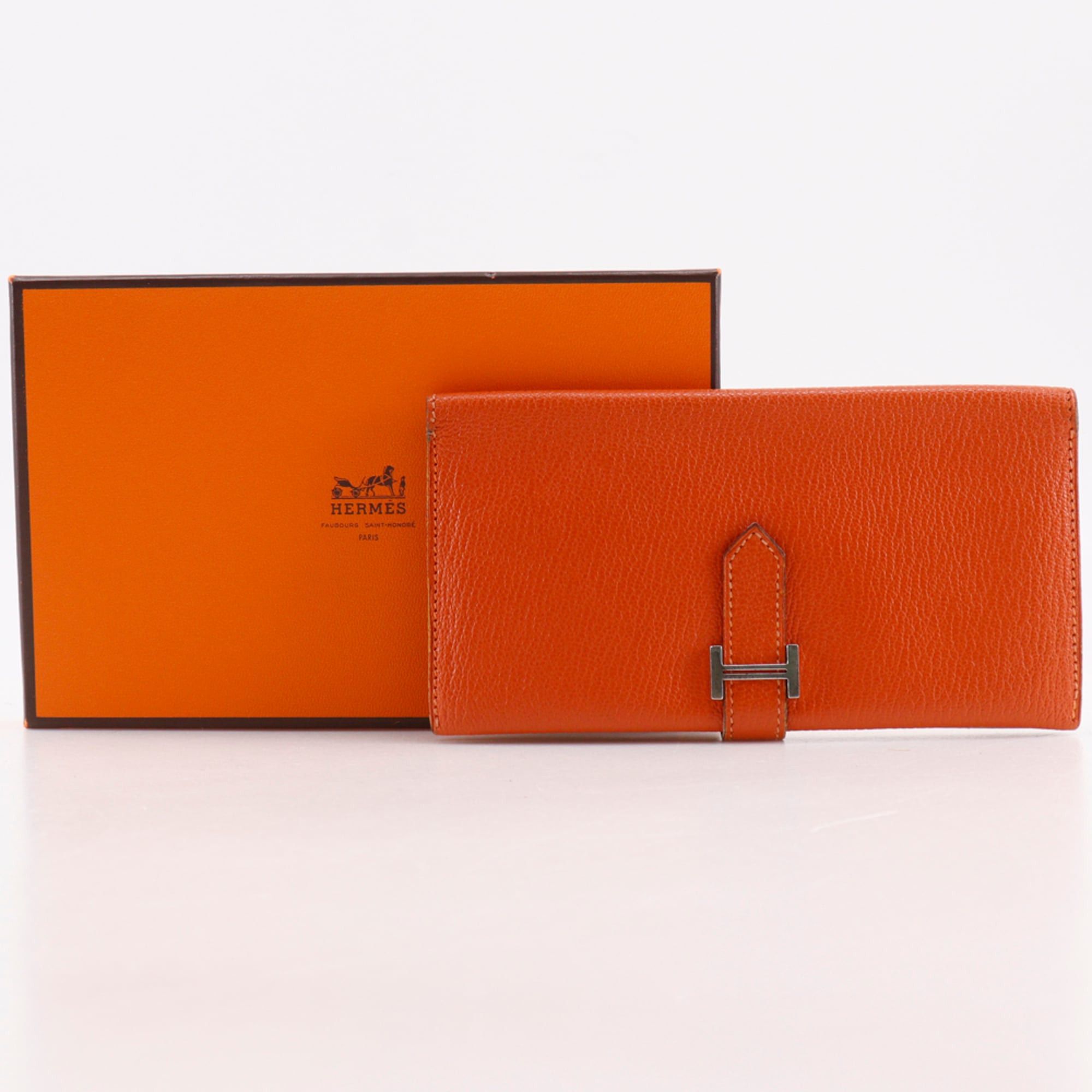 Hermes Hermes Bearn Classic Long Wallet, Chevre Leather, 2003 Model, Orange/Silver Hardware, □G (Unisex) Size ONE SIZE - 18 Thumbnail