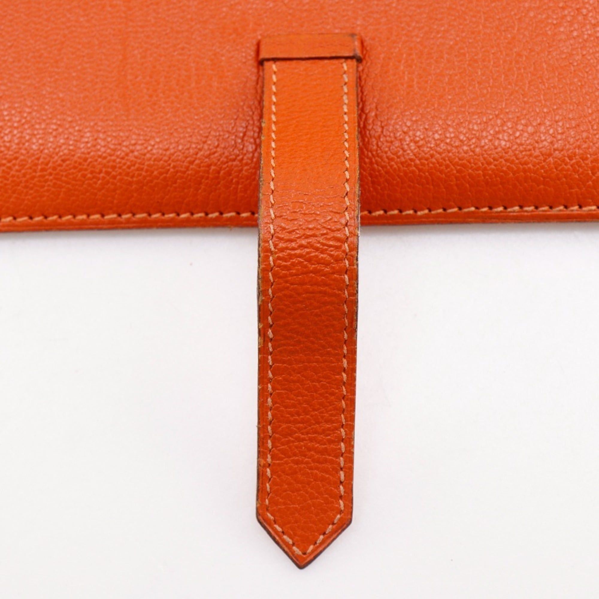 Hermes Hermes Bearn Classic Long Wallet, Chevre Leather, 2003 Model, Orange/Silver Hardware, □G (Unisex) Size ONE SIZE - 15 Thumbnail