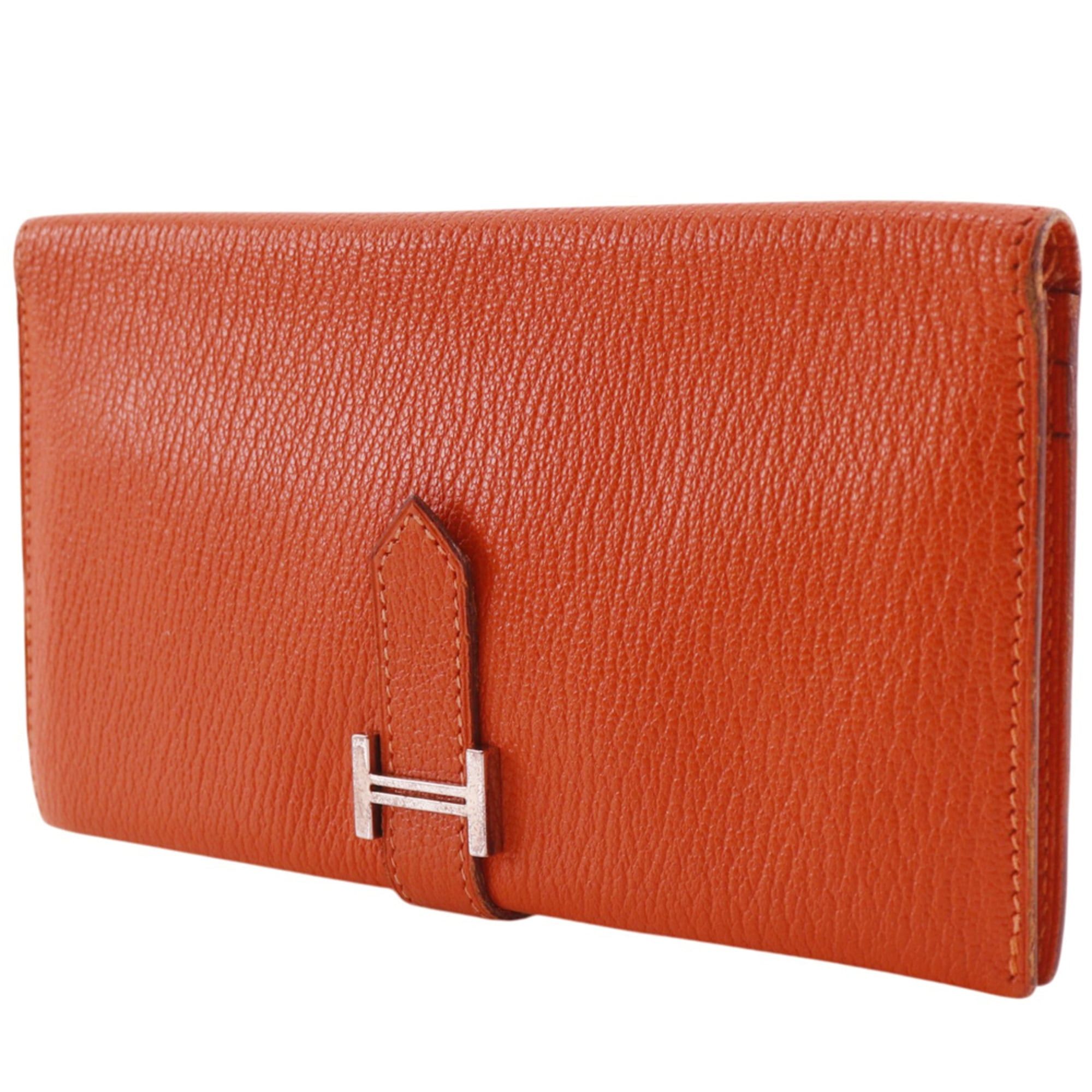 Hermes Hermes Bearn Classic Long Wallet, Chevre Leather, 2003 Model, Orange/Silver Hardware, □G (Unisex) Size ONE SIZE - 2 Thumbnail
