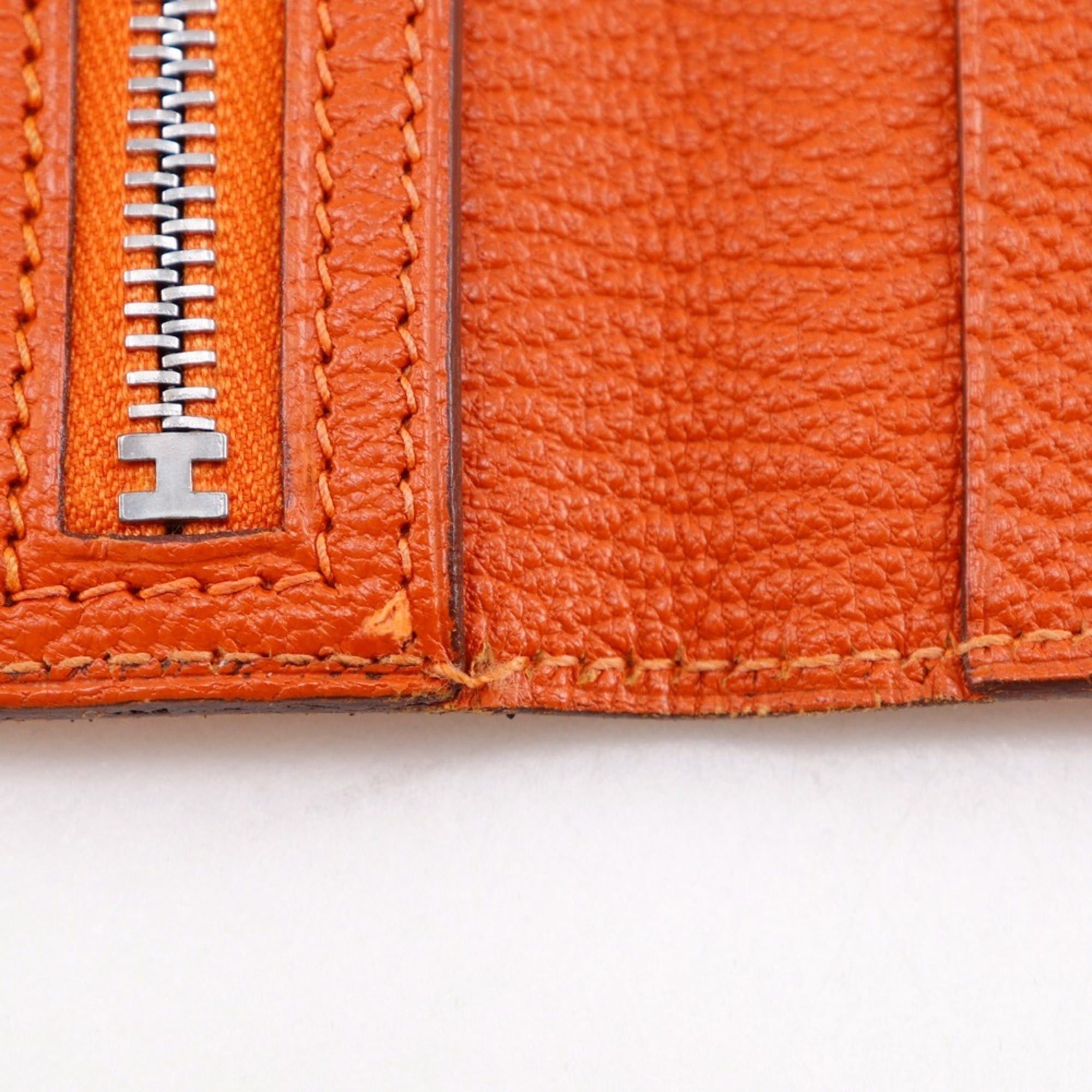 Hermes Hermes Bearn Classic Long Wallet, Chevre Leather, 2003 Model, Orange/Silver Hardware, □G (Unisex) Size ONE SIZE - 11 Thumbnail