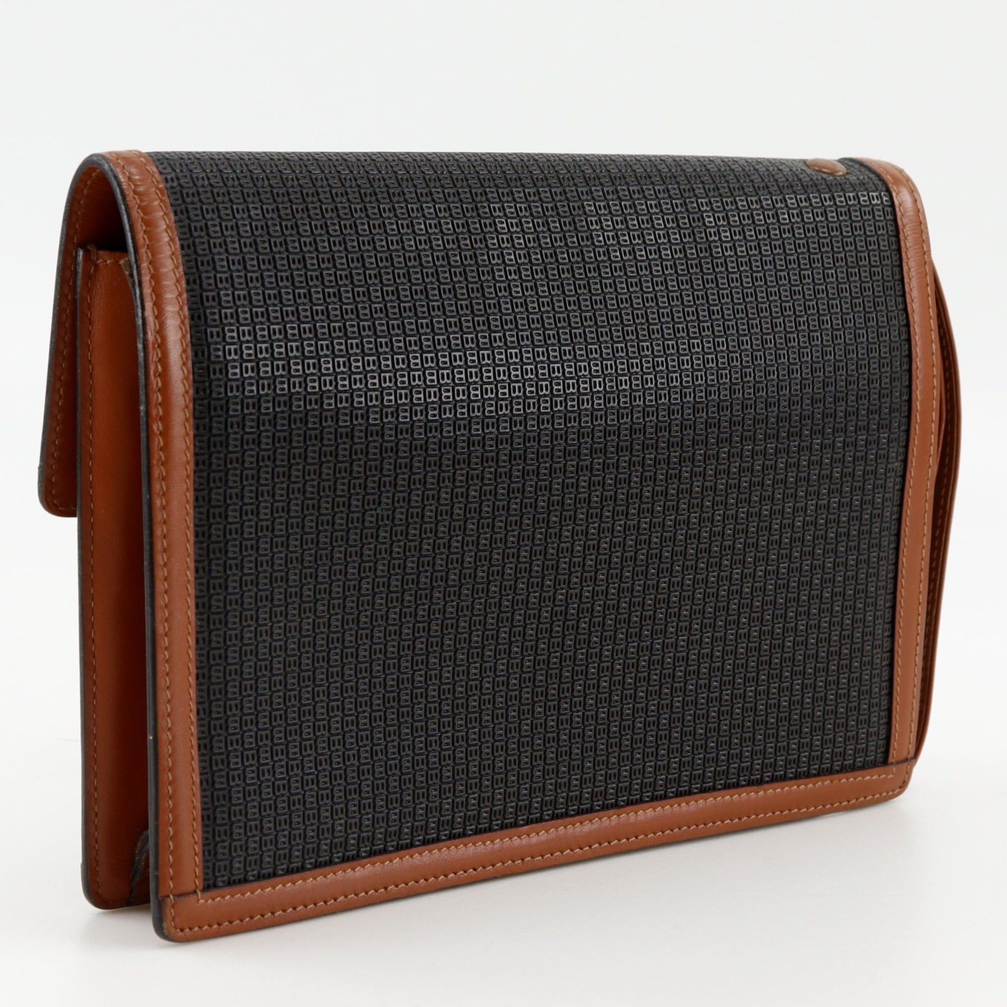 Bally Bally B logo clutch bag, PVC x leather, black, flap, logo, men's. Size ONE SIZE - 3 Thumbnail