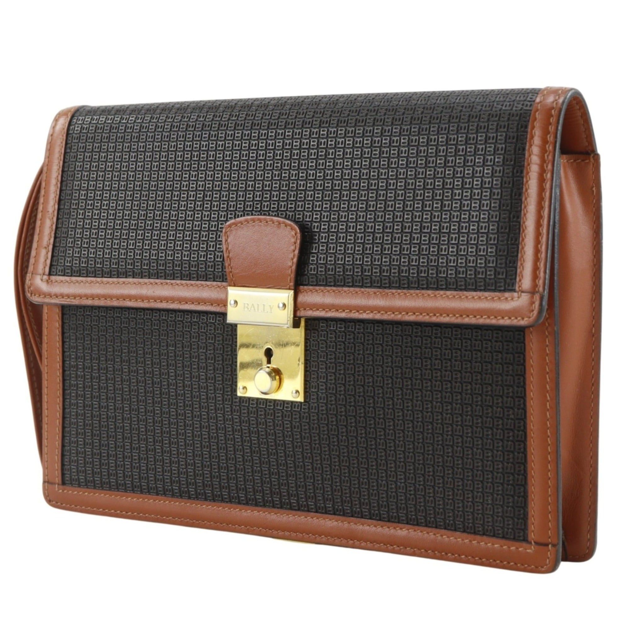 Bally Bally B logo clutch bag, PVC x leather, black, flap, logo, men's. Size ONE SIZE - 2 Thumbnail