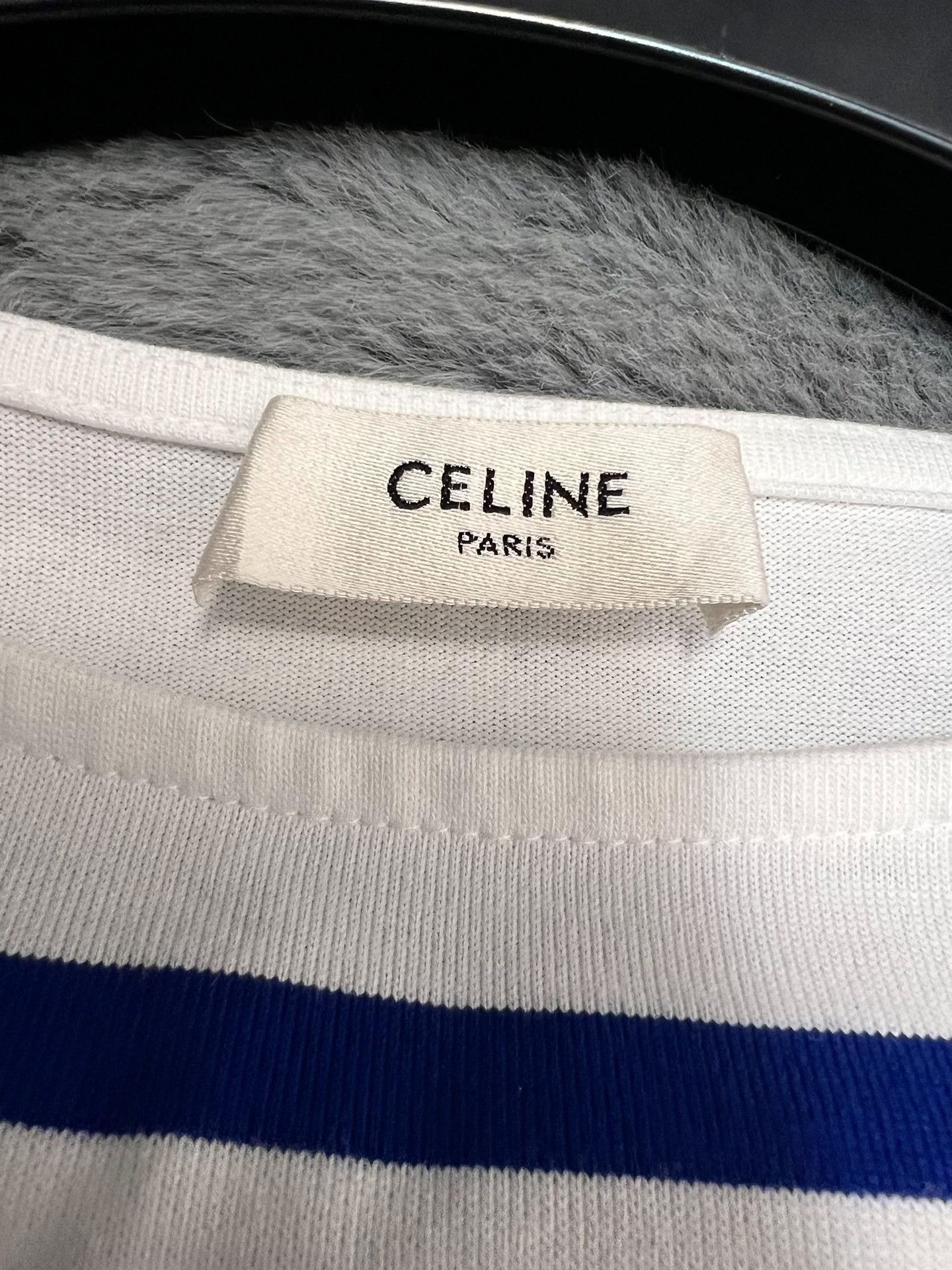 Celine Celine White Blue Stripe Logo Long-Sleeve T-Shirt Size US S / EU 44-46 / 1 - 3 Thumbnail