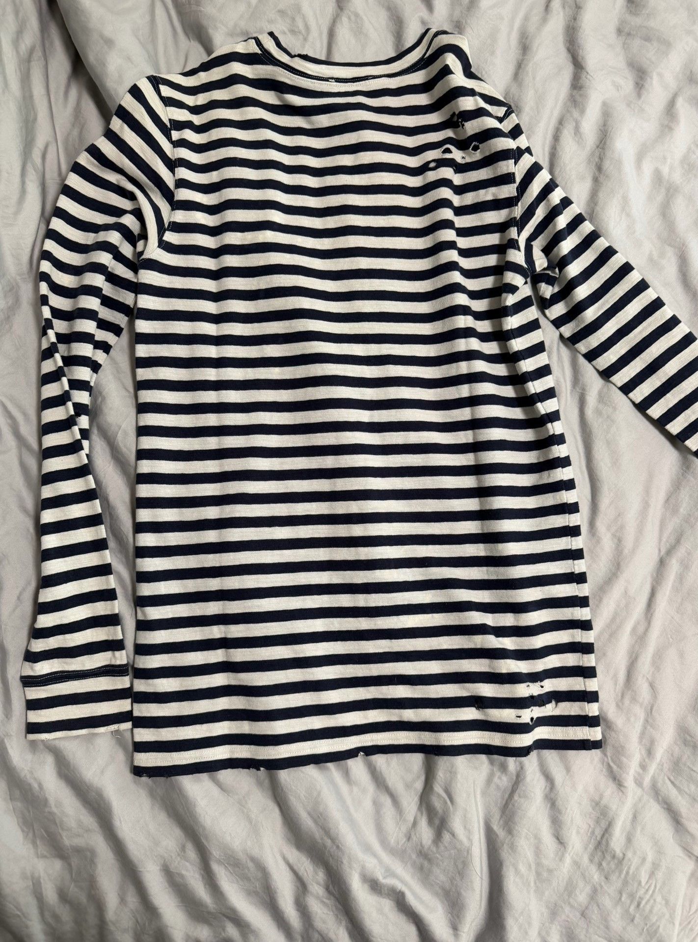 Balmain Balmain 10AW Navy Stripe Distressed LS T-shirt Size US S / EU 44-46 / 1 - 2 Thumbnail