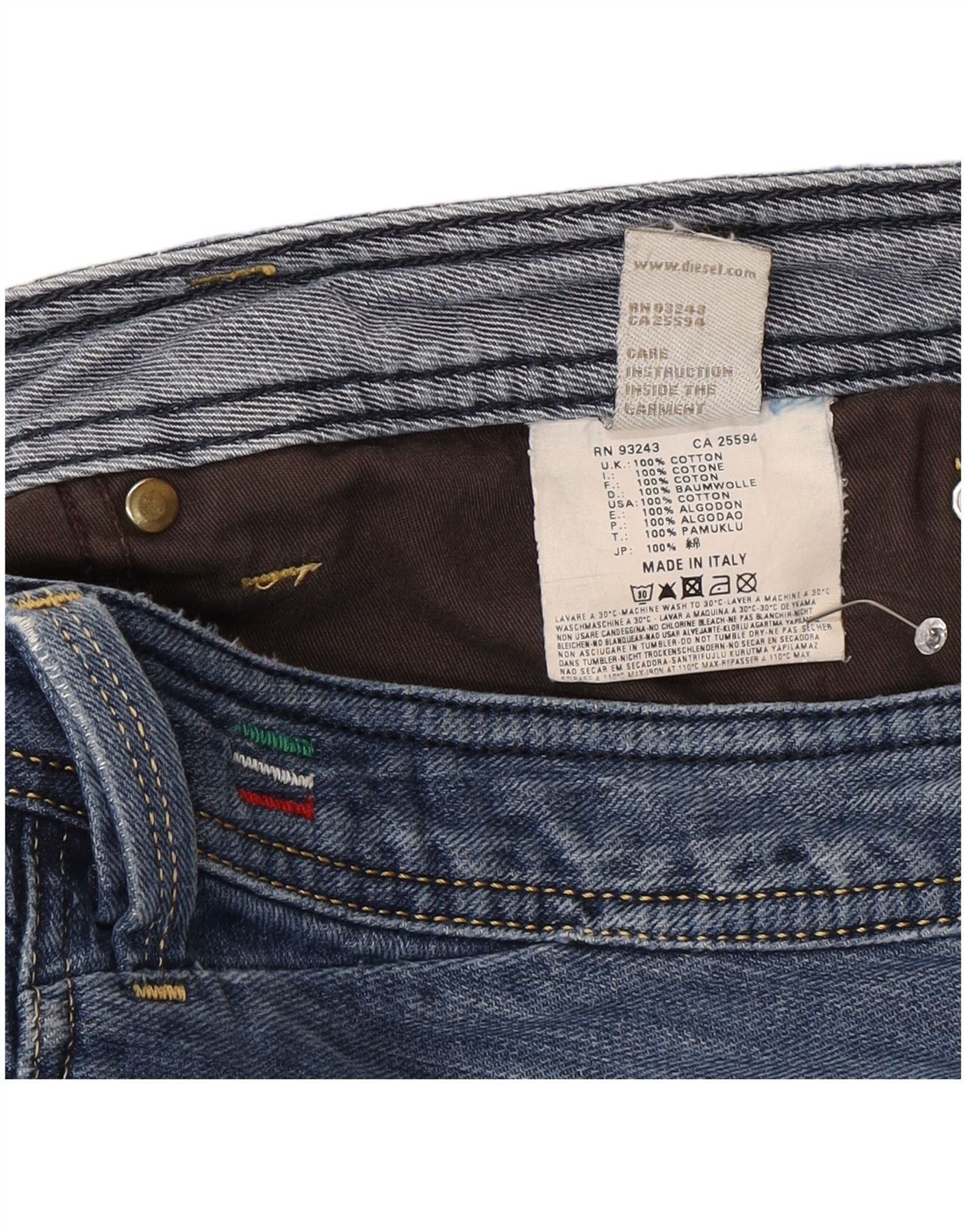 Diesel Mens Slammer Distressed Straight Jeans W36 L34 Blue Cotton Size US 28 / EU 44 - 7 Thumbnail