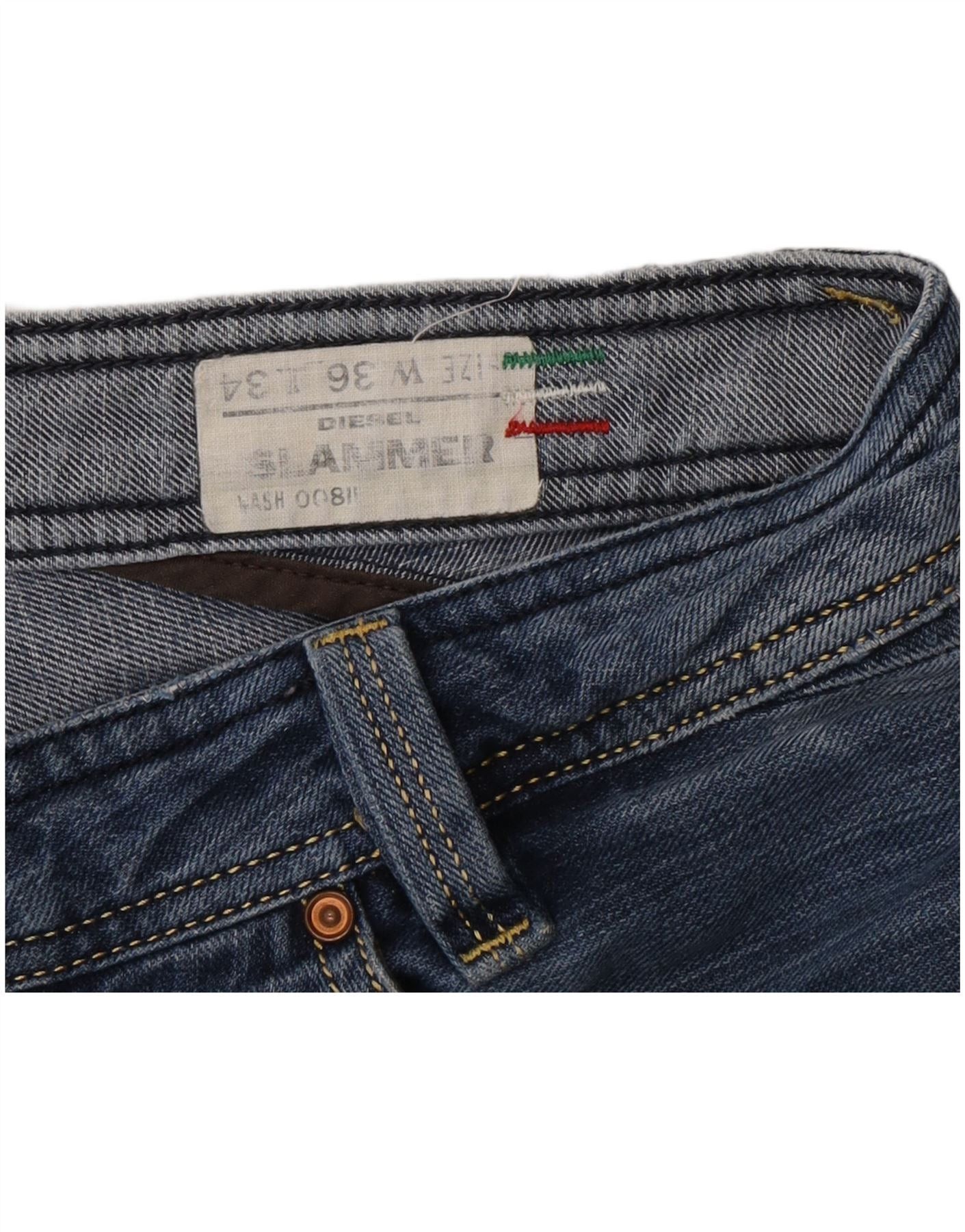 Diesel Mens Slammer Distressed Straight Jeans W36 L34 Blue Cotton Size US 28 / EU 44 - 8 Thumbnail
