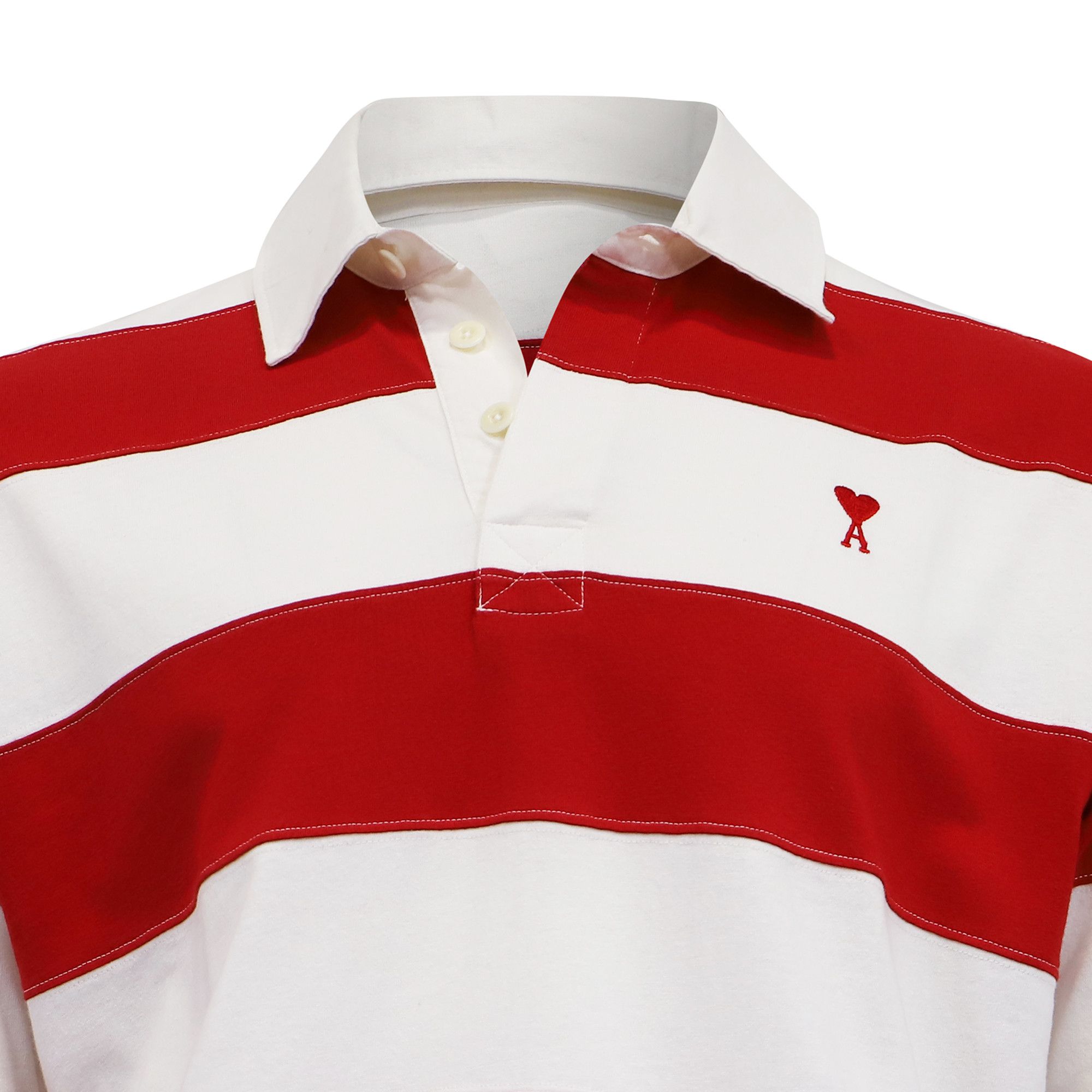AMI Ami Striped Ami de Cœur Long Sleeve Polo Shirt in Red and W Size US XXL / EU 58 / 5 - 2 Thumbnail