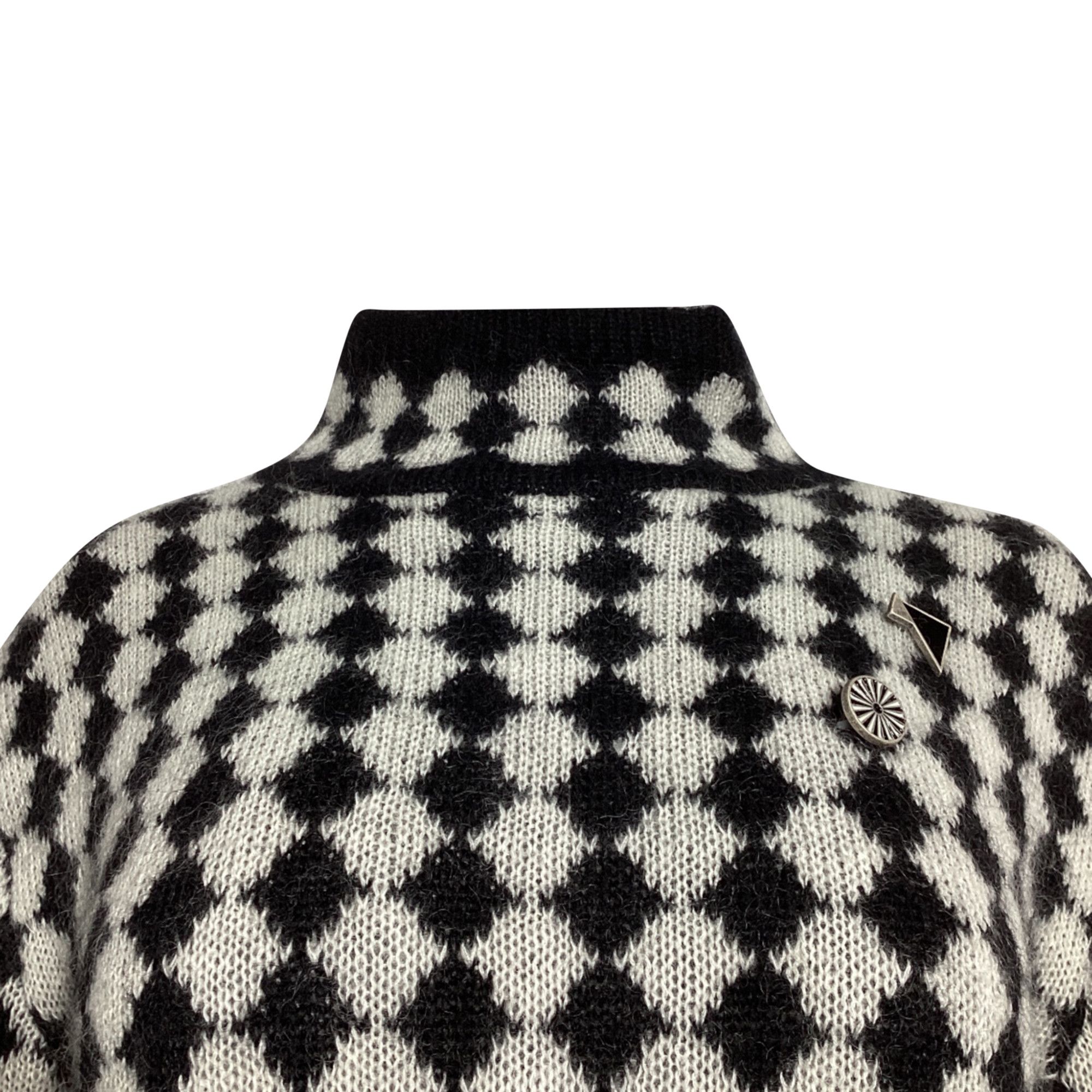 Saint Laurent Paris Saint Laurent Diamond-Motif Sweater in Black Wool Size US XXL / EU 58 / 5 - 3 Thumbnail