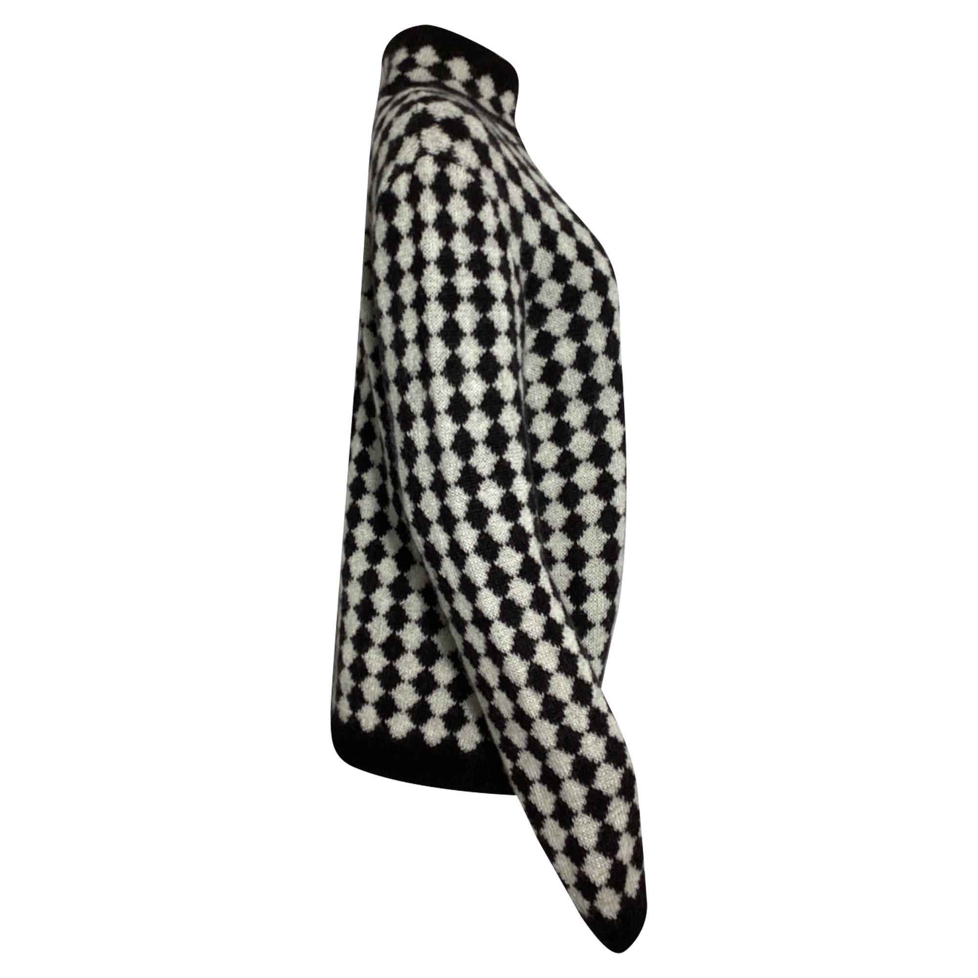 Saint Laurent Paris Saint Laurent Diamond-Motif Sweater in Black Wool Size US XXL / EU 58 / 5 - 2 Thumbnail