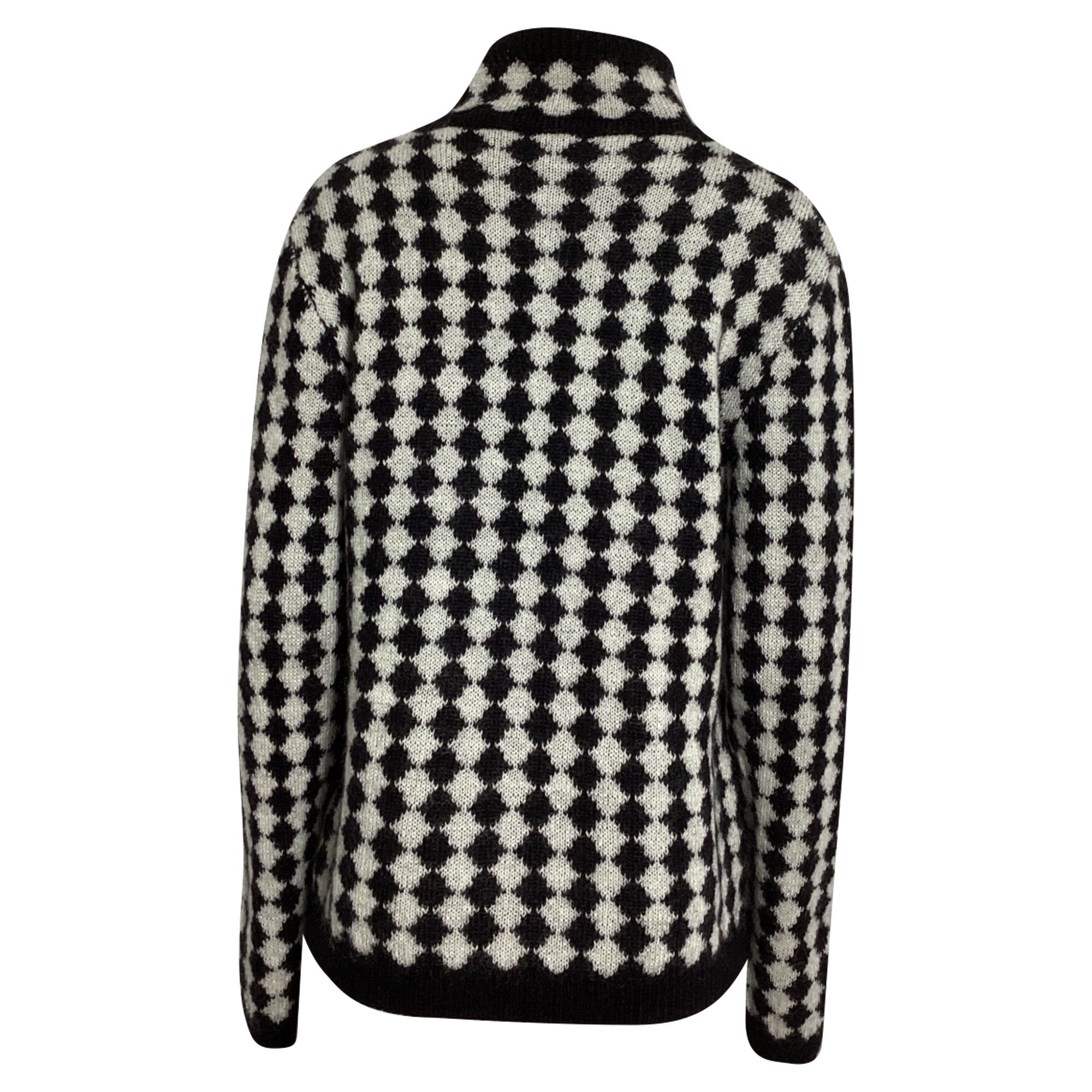 Saint Laurent Paris Saint Laurent Diamond-Motif Sweater in Black Wool Size US XXL / EU 58 / 5 - 4 Thumbnail