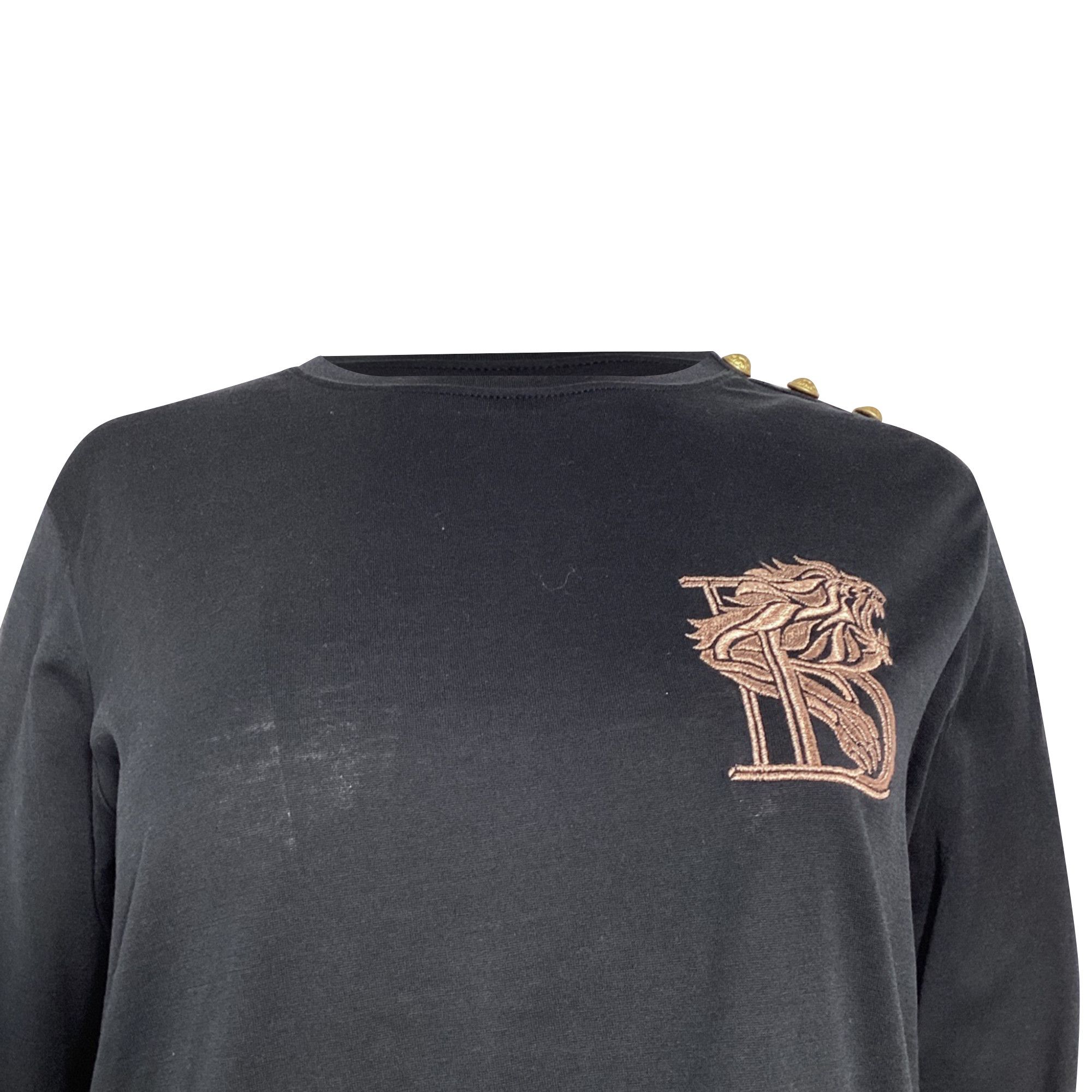 Balmain Balmain Embroidered Long Sleeve T-Shirt in Black Cotton Size US XL / EU 56 / 4 - 2 Thumbnail