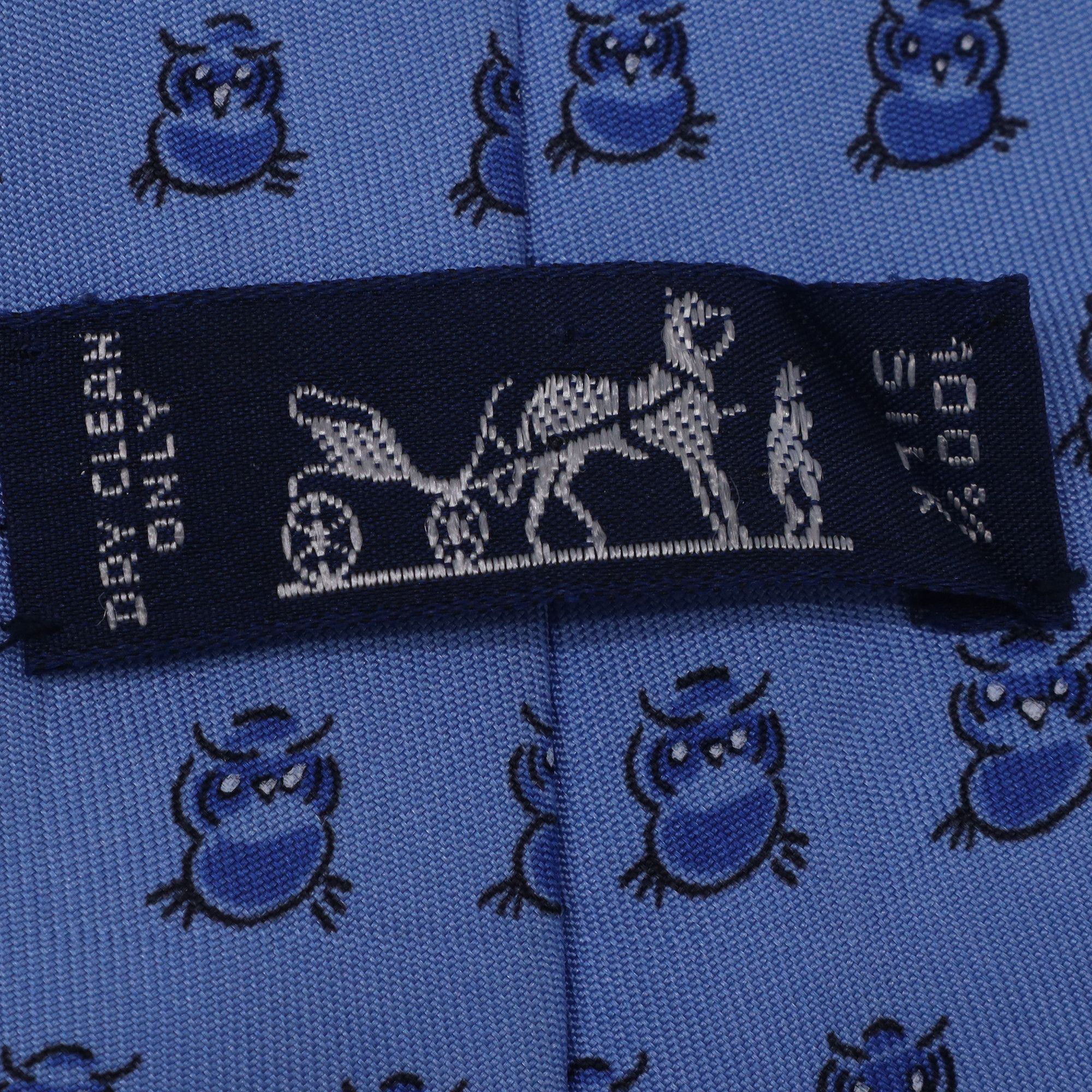 Hermes Hermès Owl Printed Necktie in Blue Silk Size ONE SIZE - 4 Thumbnail