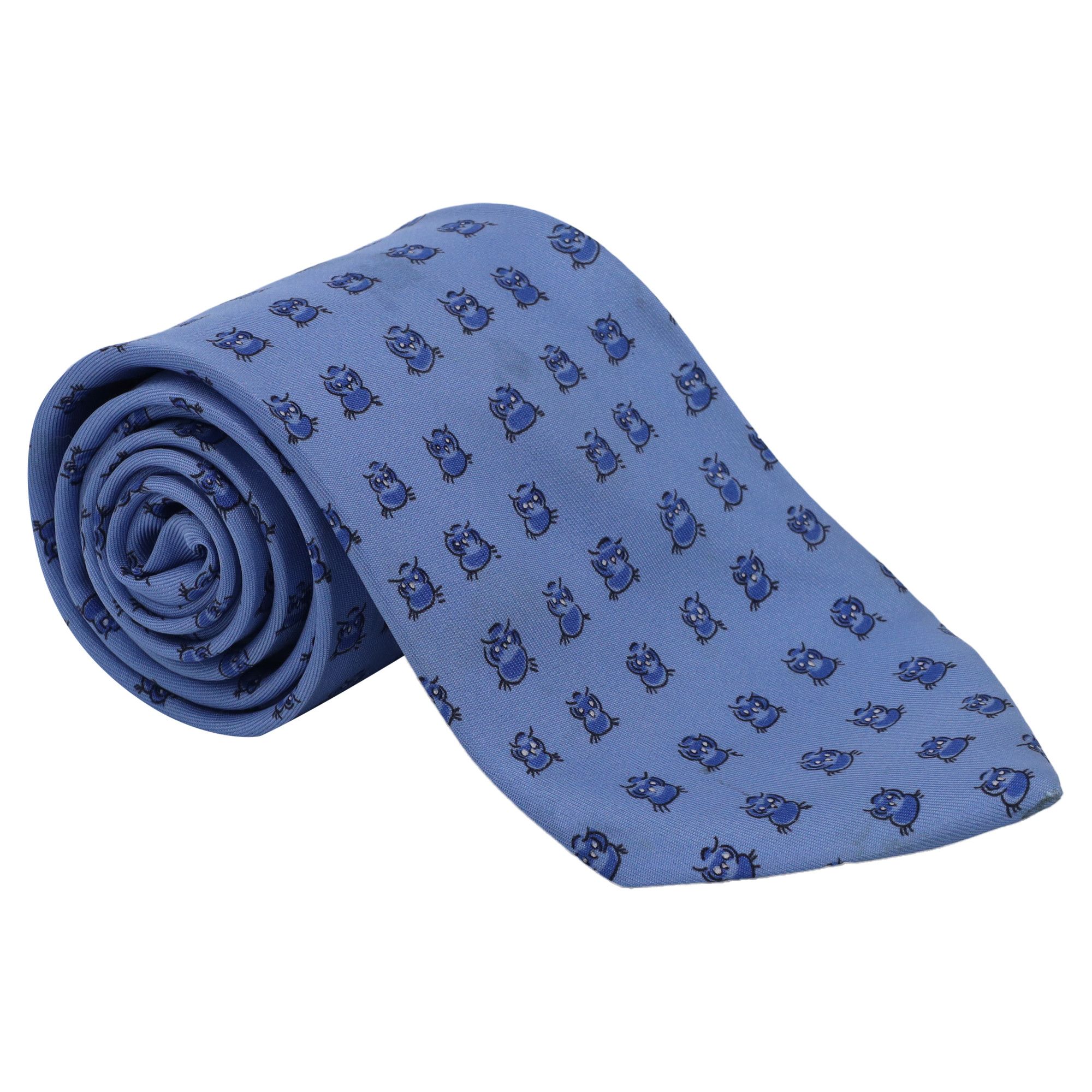 Hermes Hermès Owl Printed Necktie in Blue Silk Size ONE SIZE - 2 Thumbnail