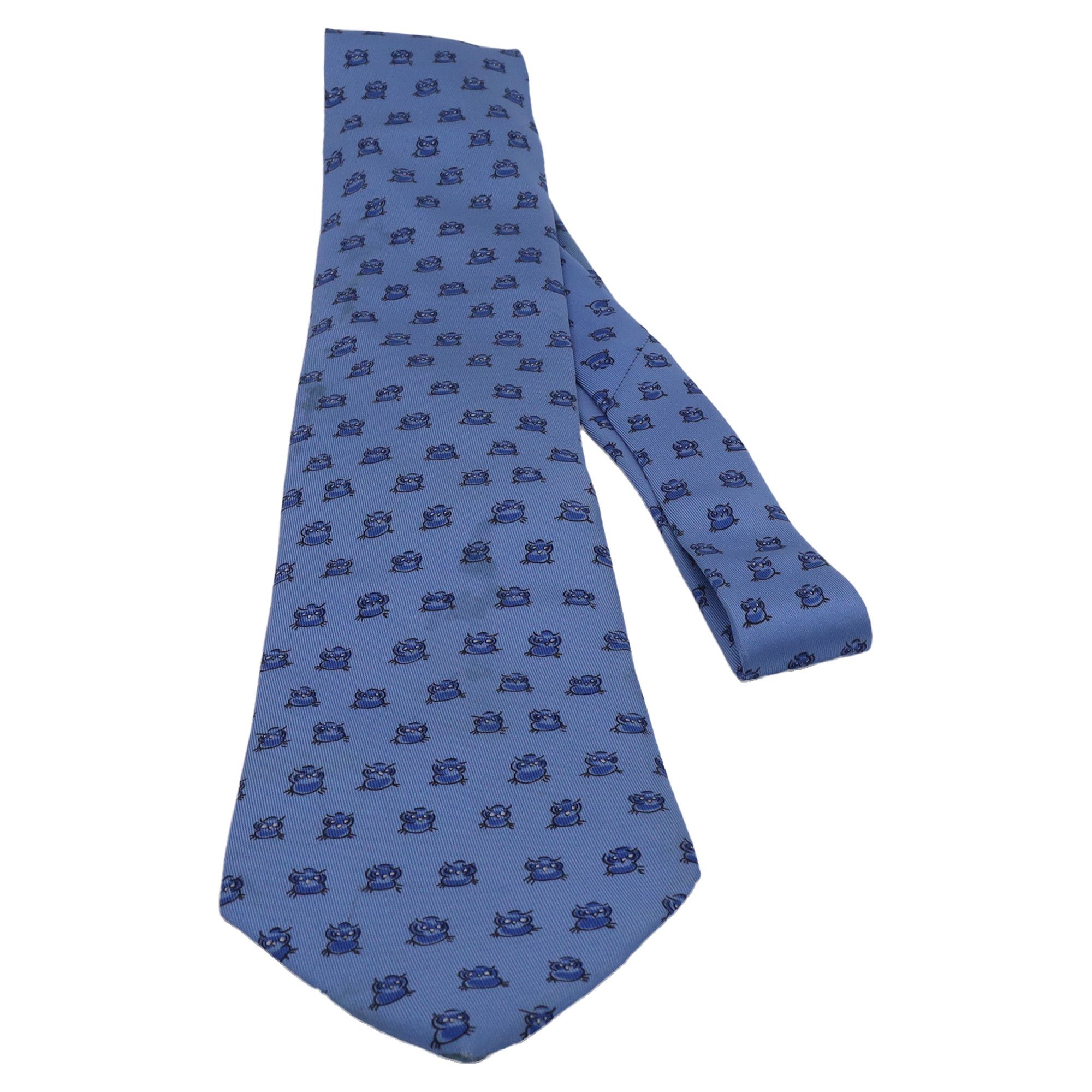 Hermes Hermès Owl Printed Necktie in Blue Silk Size ONE SIZE - 3 Thumbnail