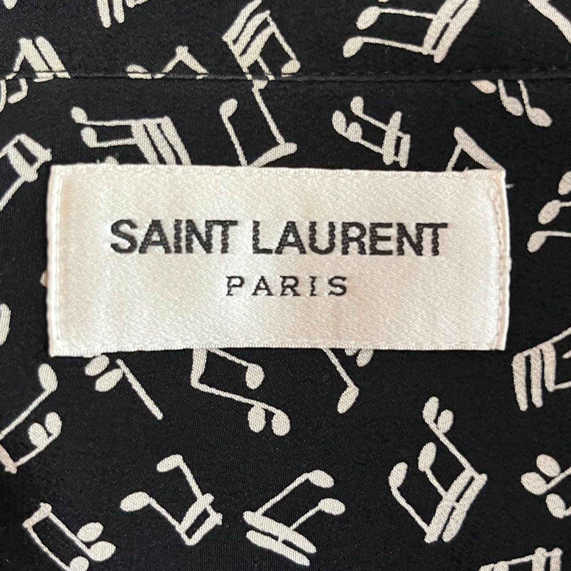 Saint Laurent Paris Saint Laurent Printed Long Sleeve Shirt in Black Silk Size US XL / EU 56 / 4 - 5 Thumbnail