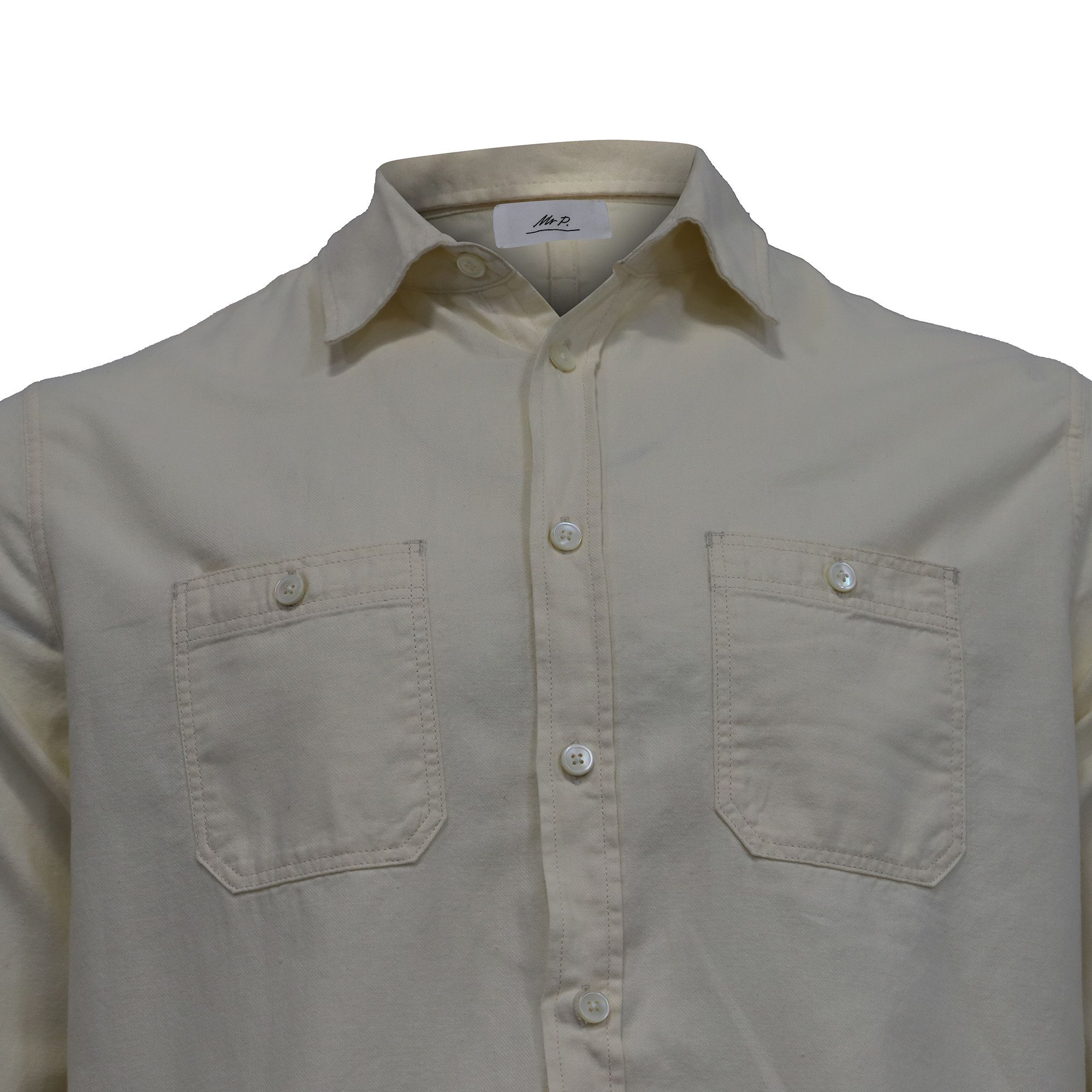 Mr P. Mr. P. Buttoned Long Sleeve Shirt with Pockets in Ivory Cot Size US XL / EU 56 / 4 - 3 Thumbnail