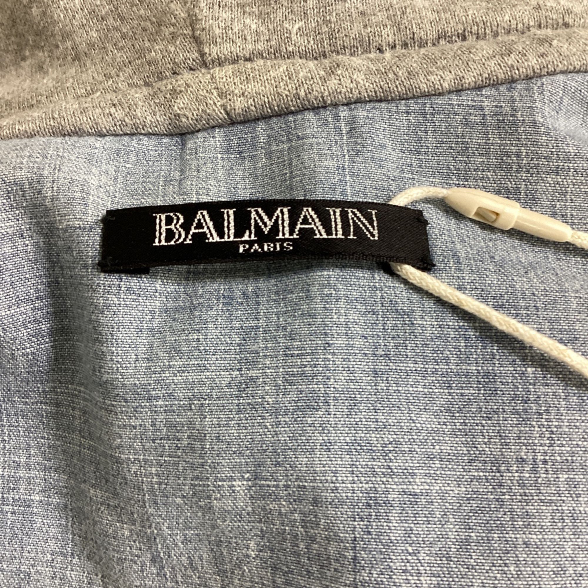 Balmain Balmain Hooded Jacket in Blue Denim and Grey Cotton Size US S / EU 44-46 / 1 - 5 Thumbnail