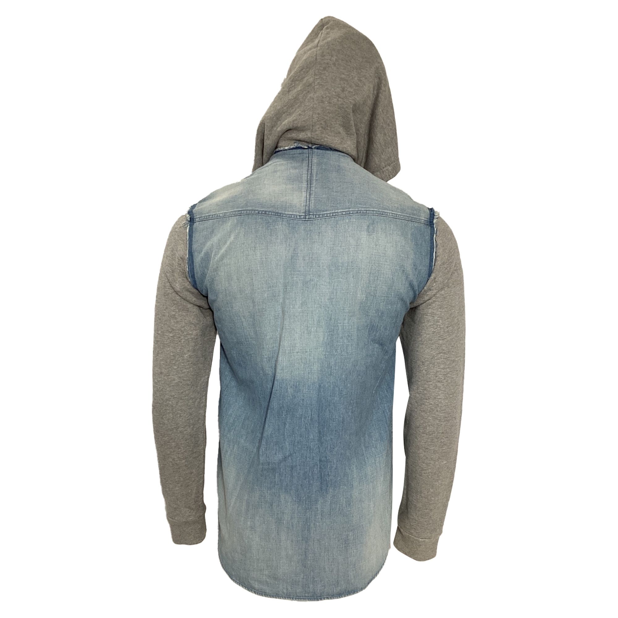 Balmain Balmain Hooded Jacket in Blue Denim and Grey Cotton Size US S / EU 44-46 / 1 - 4 Thumbnail