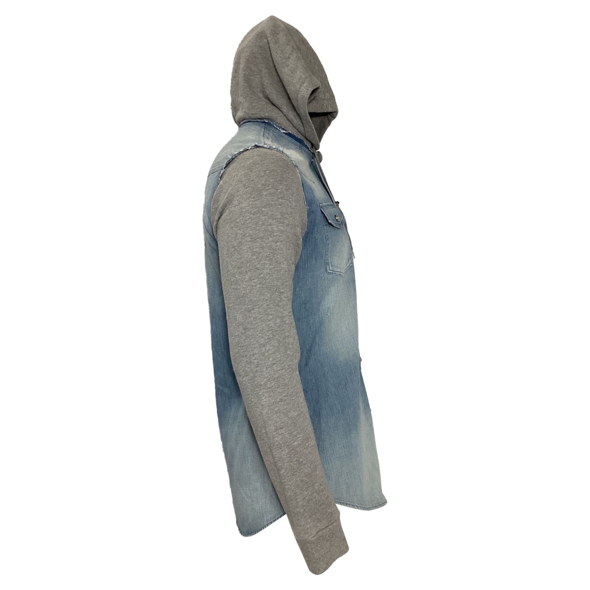Balmain Balmain Hooded Jacket in Blue Denim and Grey Cotton Size US S / EU 44-46 / 1 - 3 Thumbnail