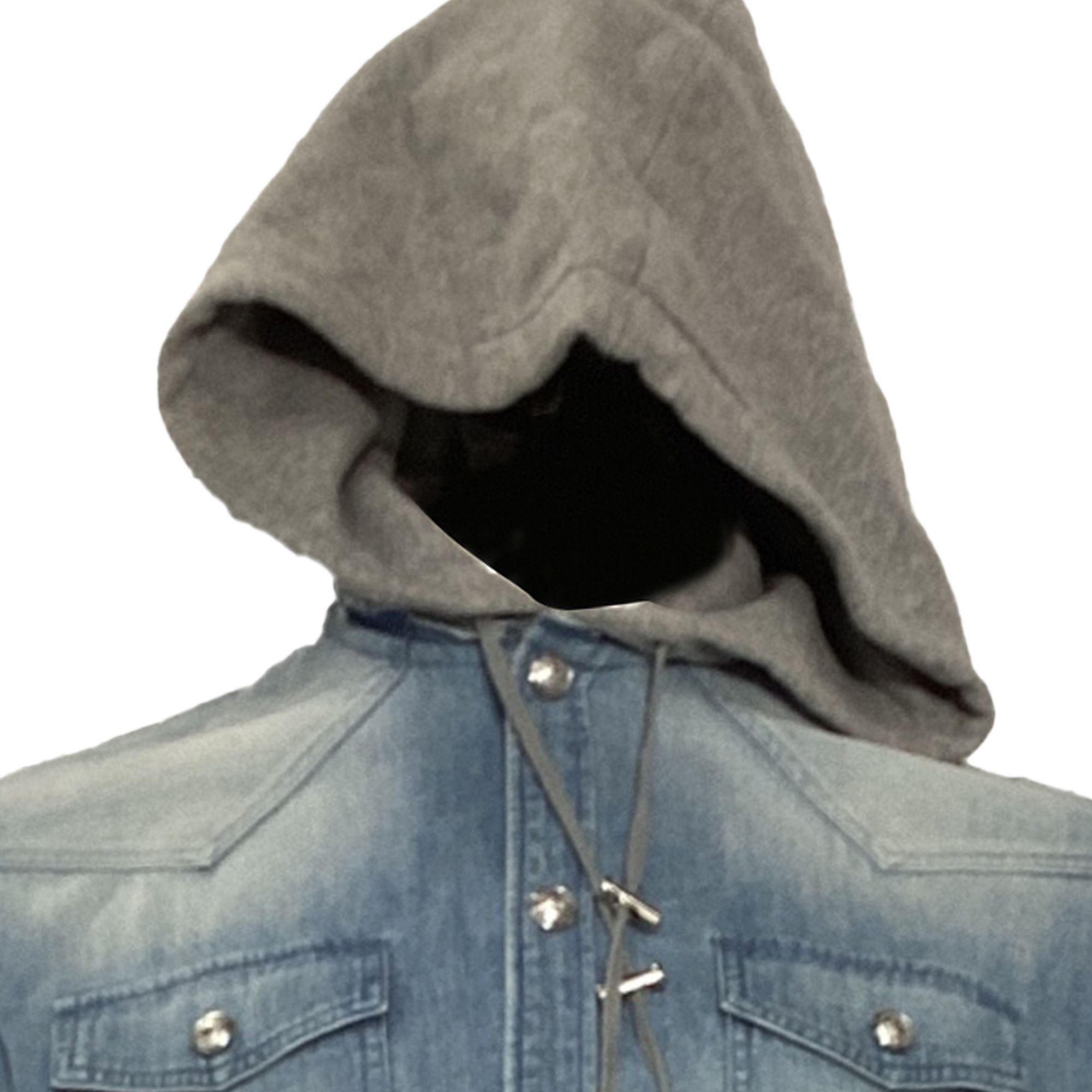Balmain Balmain Hooded Jacket in Blue Denim and Grey Cotton Size US S / EU 44-46 / 1 - 2 Thumbnail