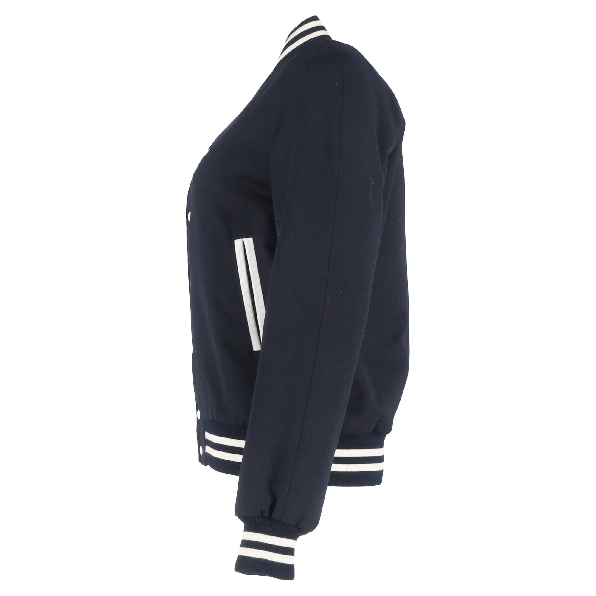 Sandro Sandro Paris Striped Varsity Jacket in Navy Blue Polyester Size US S / EU 44-46 / 1 - 2 Thumbnail