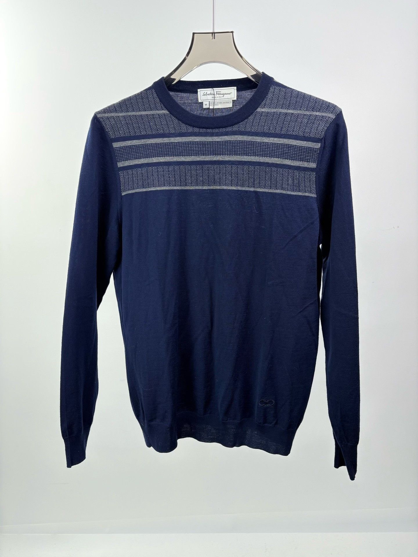 Salvatore Ferragamo Ferragamo Wool Patterned Striped Sweater M Size US M / EU 48-50 / 2 - 2 Thumbnail