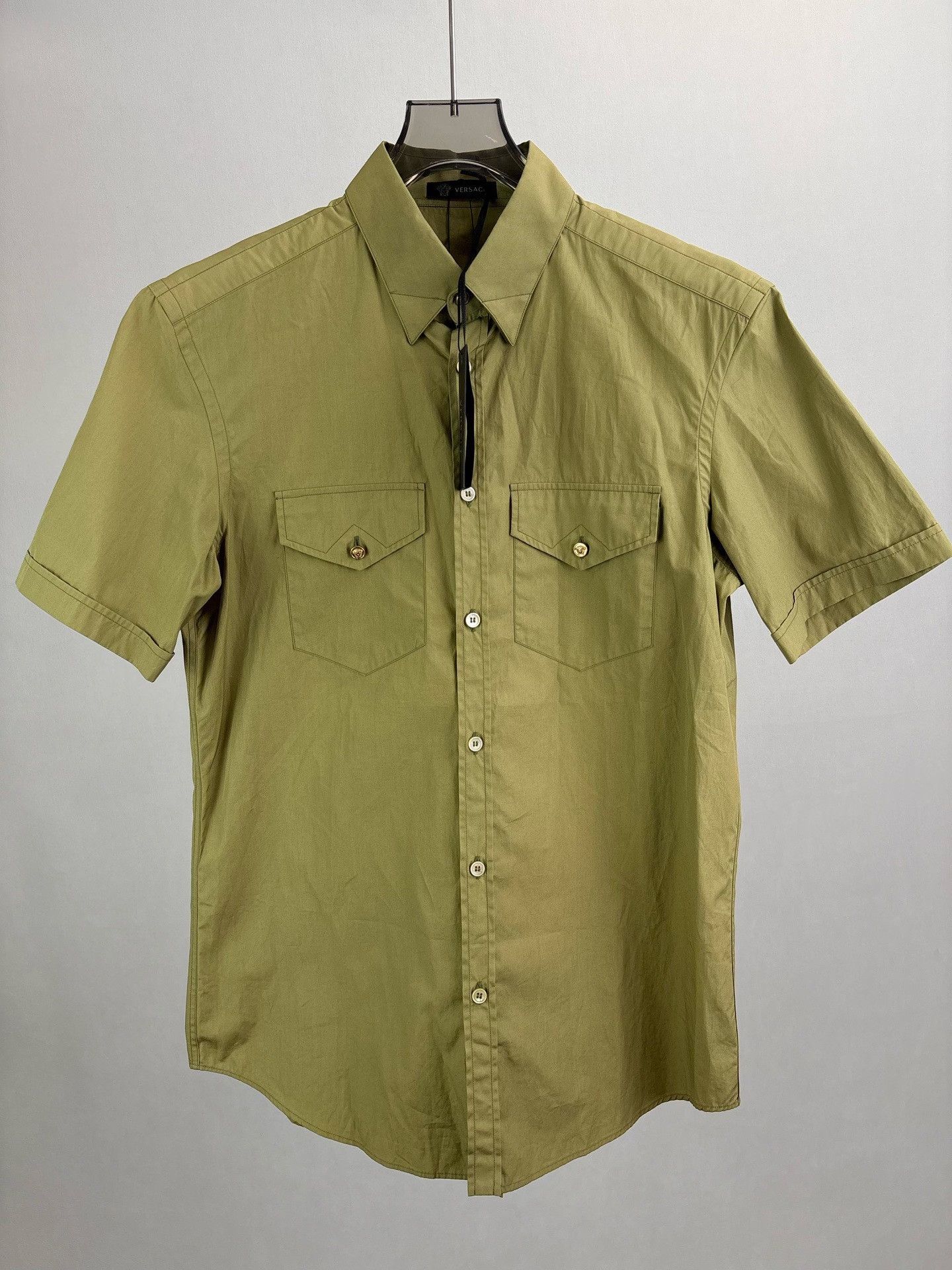 Versace Versace Olive Double Pocket Short Sleeve Shirt 39 Size US M / EU 48-50 / 2 - 2 Thumbnail