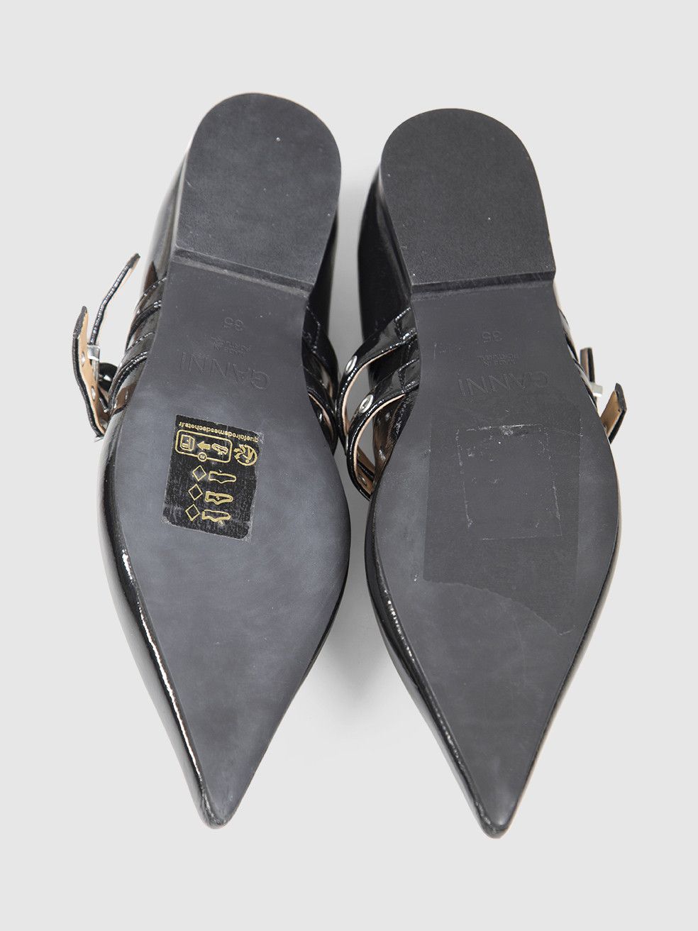 Ganni Black Vegan Patent Leather Pointed Flats Size US 5 / IT 35 - 5 Thumbnail